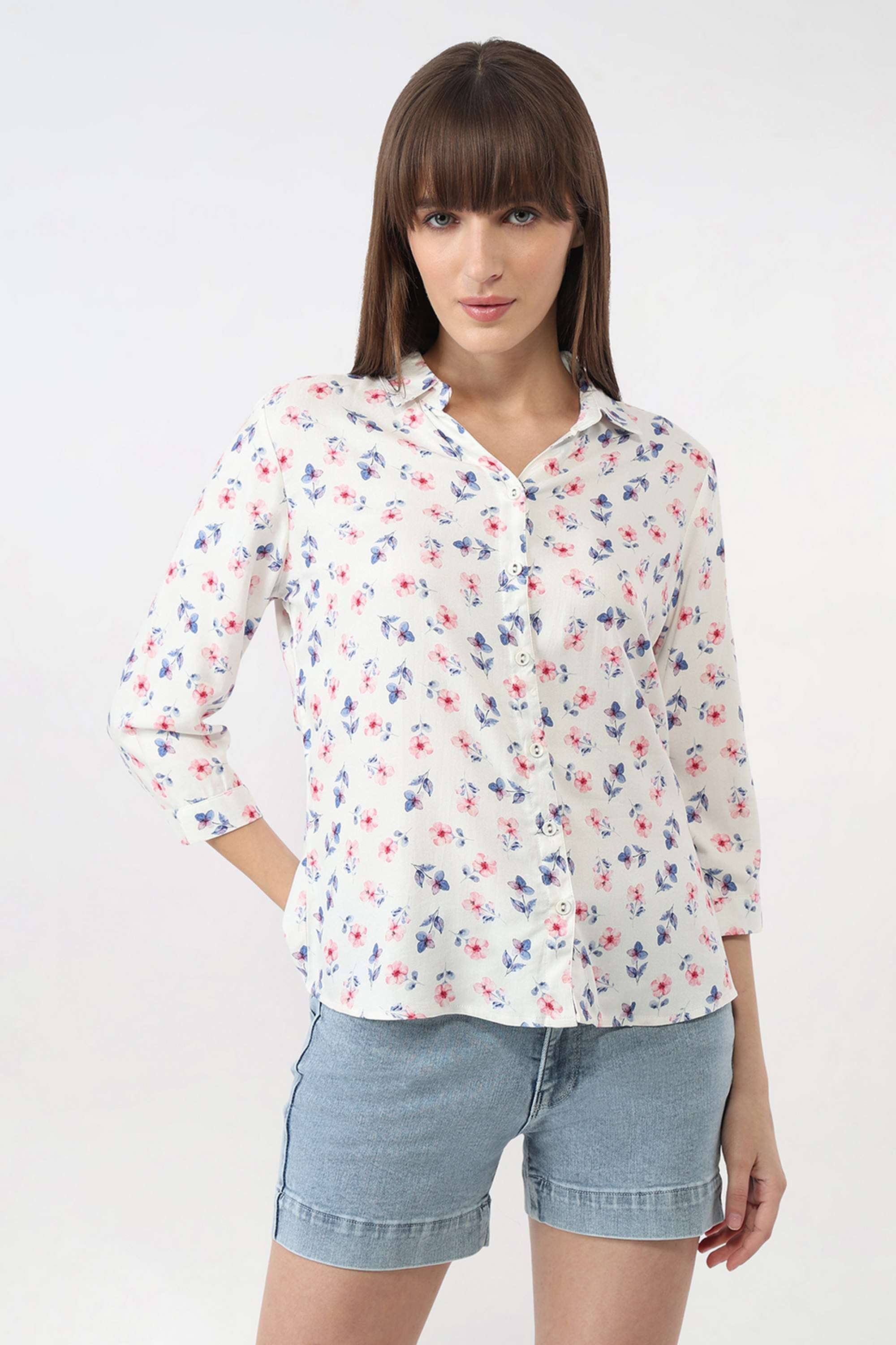 Floral-Collared-Rayon-Women-s-Casual-Wear-Shirt