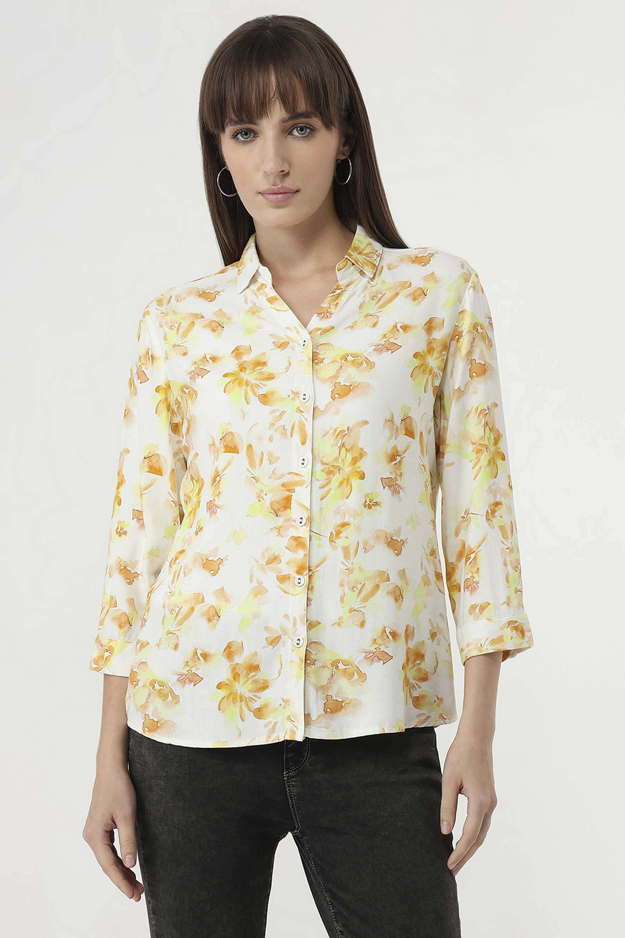 Floral-Collared-Rayon-Women-s-Casual-Wear-Shirt