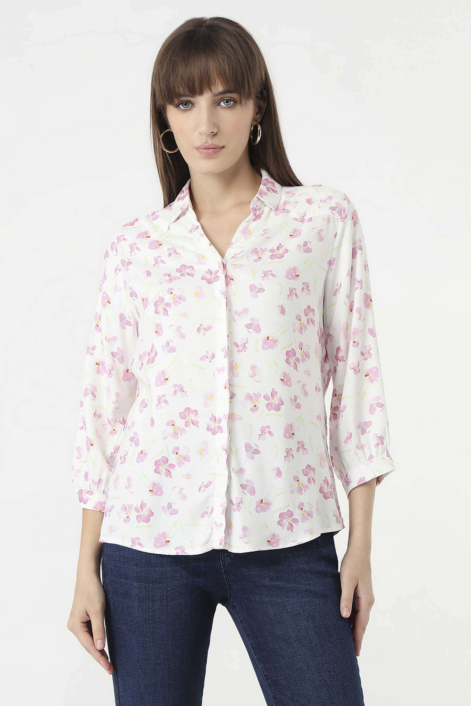 Floral-Collared-Rayon-Women-s-Casual-Wear-Shirt