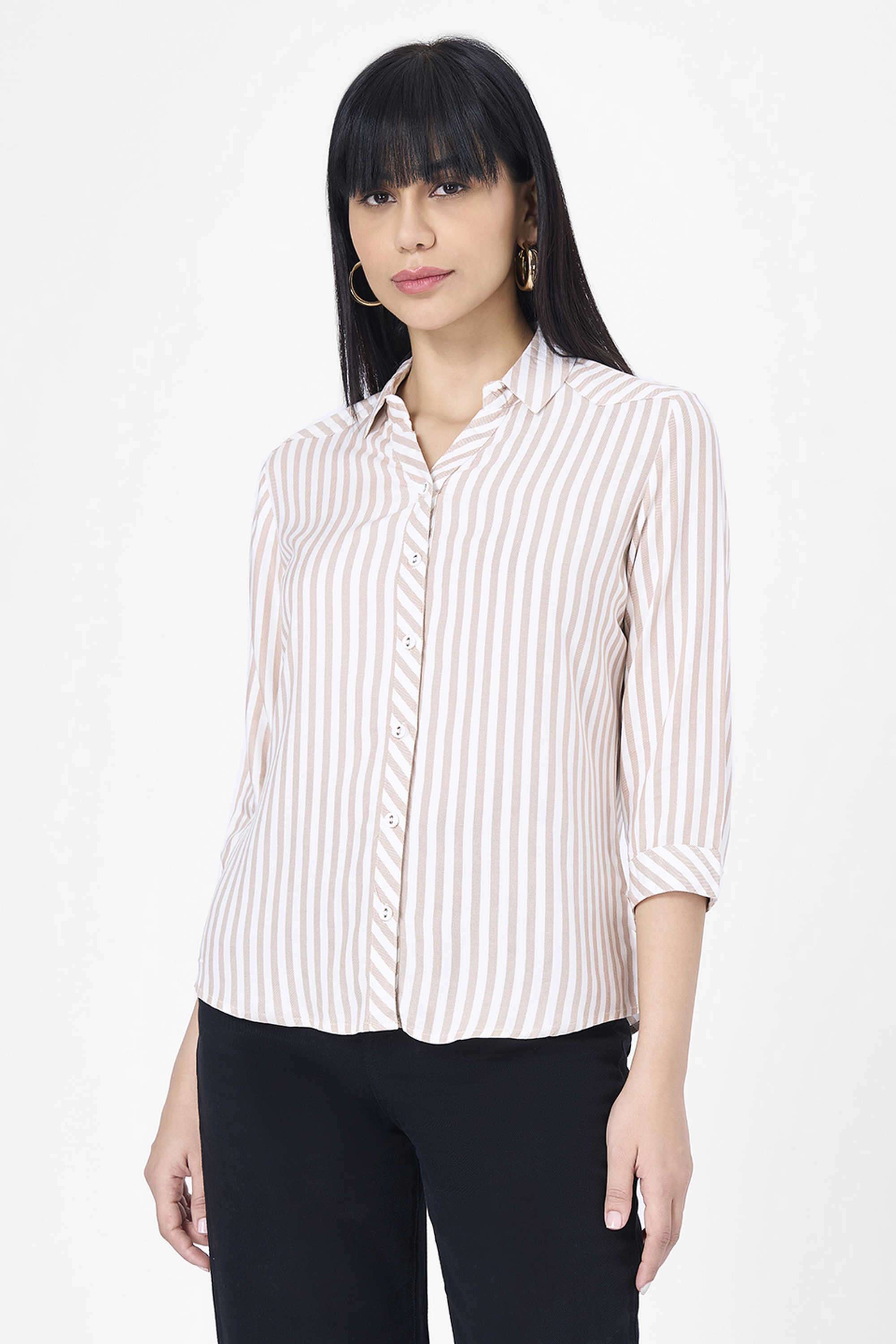 Stripes-Collared-Rayon-Women-s-Casual-Wear-Shirt