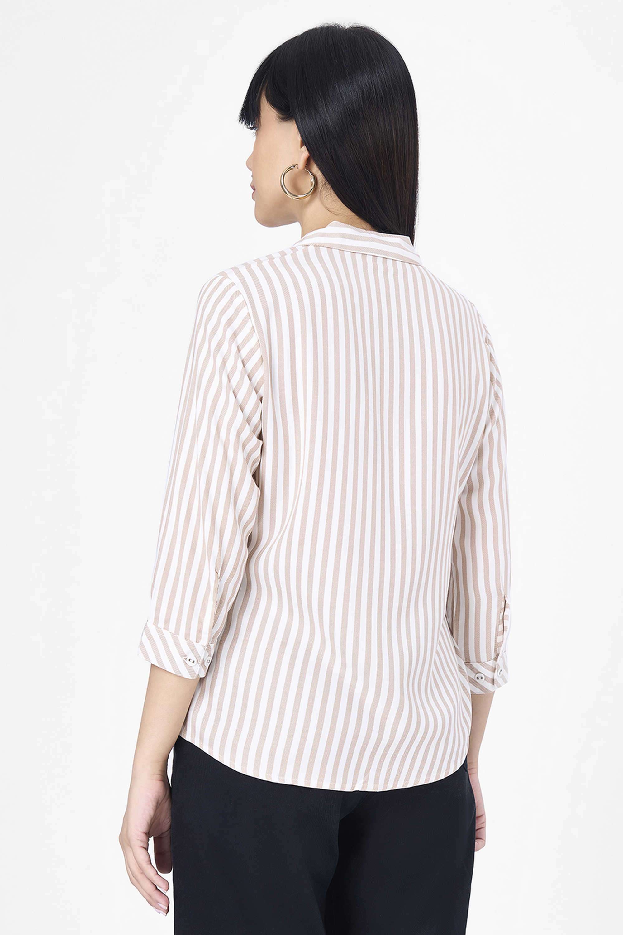 Stripes-Collared-Rayon-Women-s-Casual-Wear-Shirt