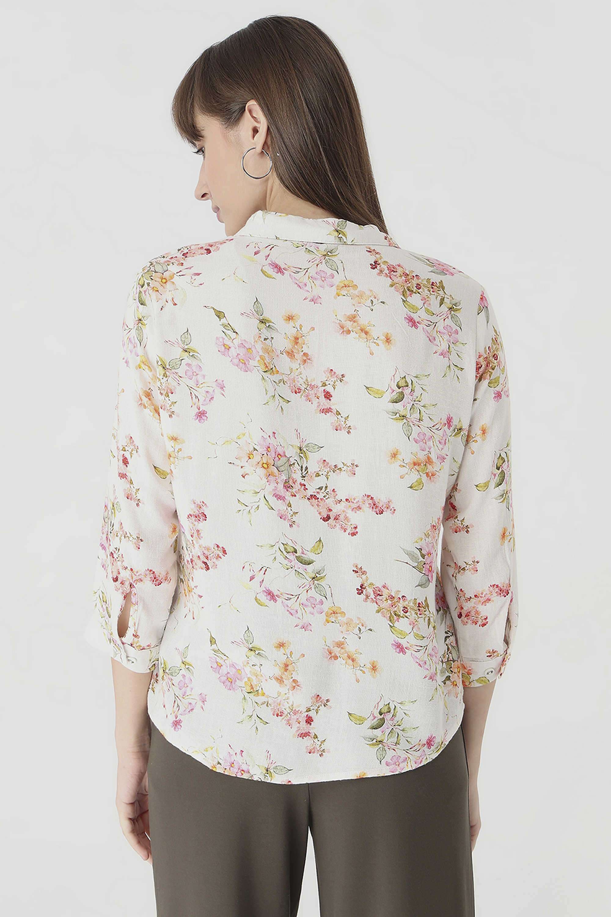 Floral-Collared-Blended-Fabric-Women-s-Casual-Wear-Shirt