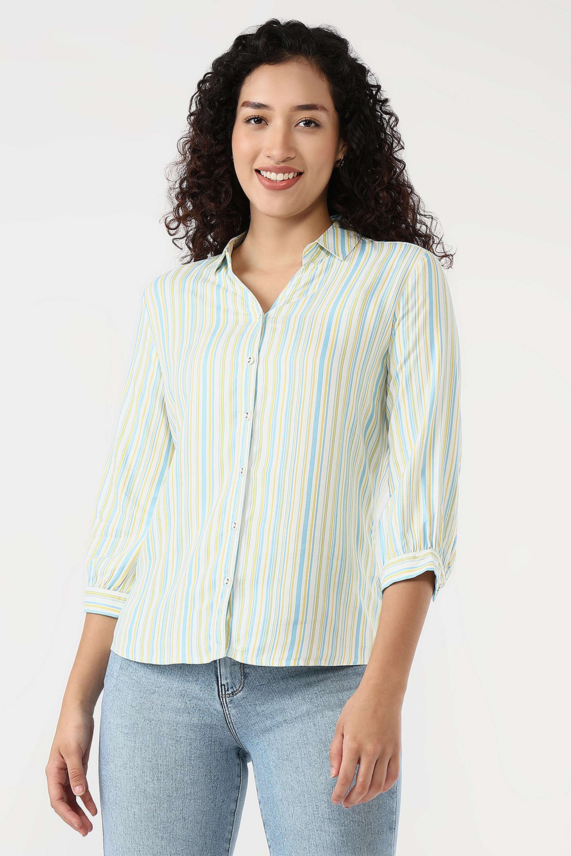 Stripes-Collared-Rayon-Women-s-Casual-Wear-Shirt