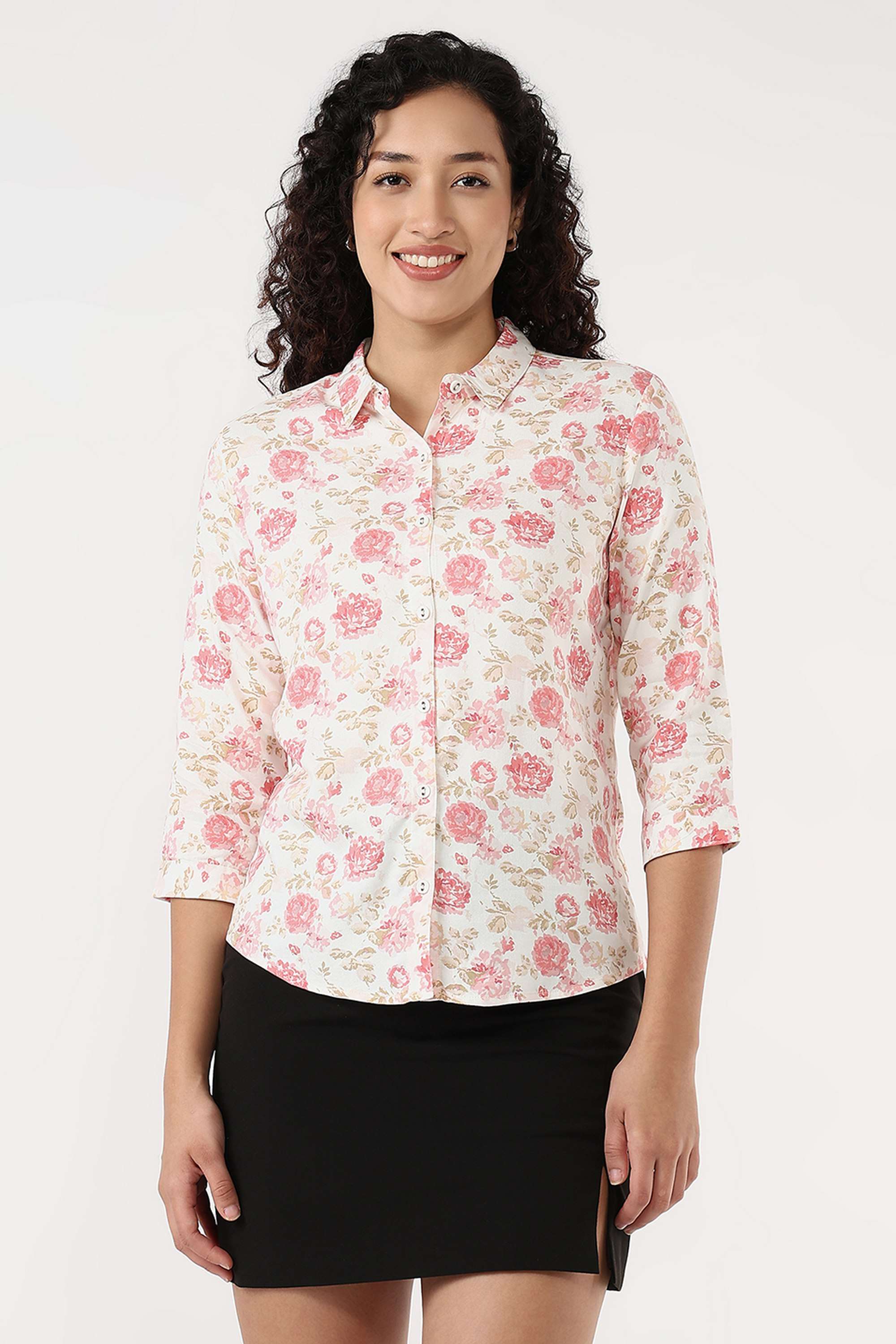 Floral-Collared-Rayon-Women-s-Casual-Wear-Shirt