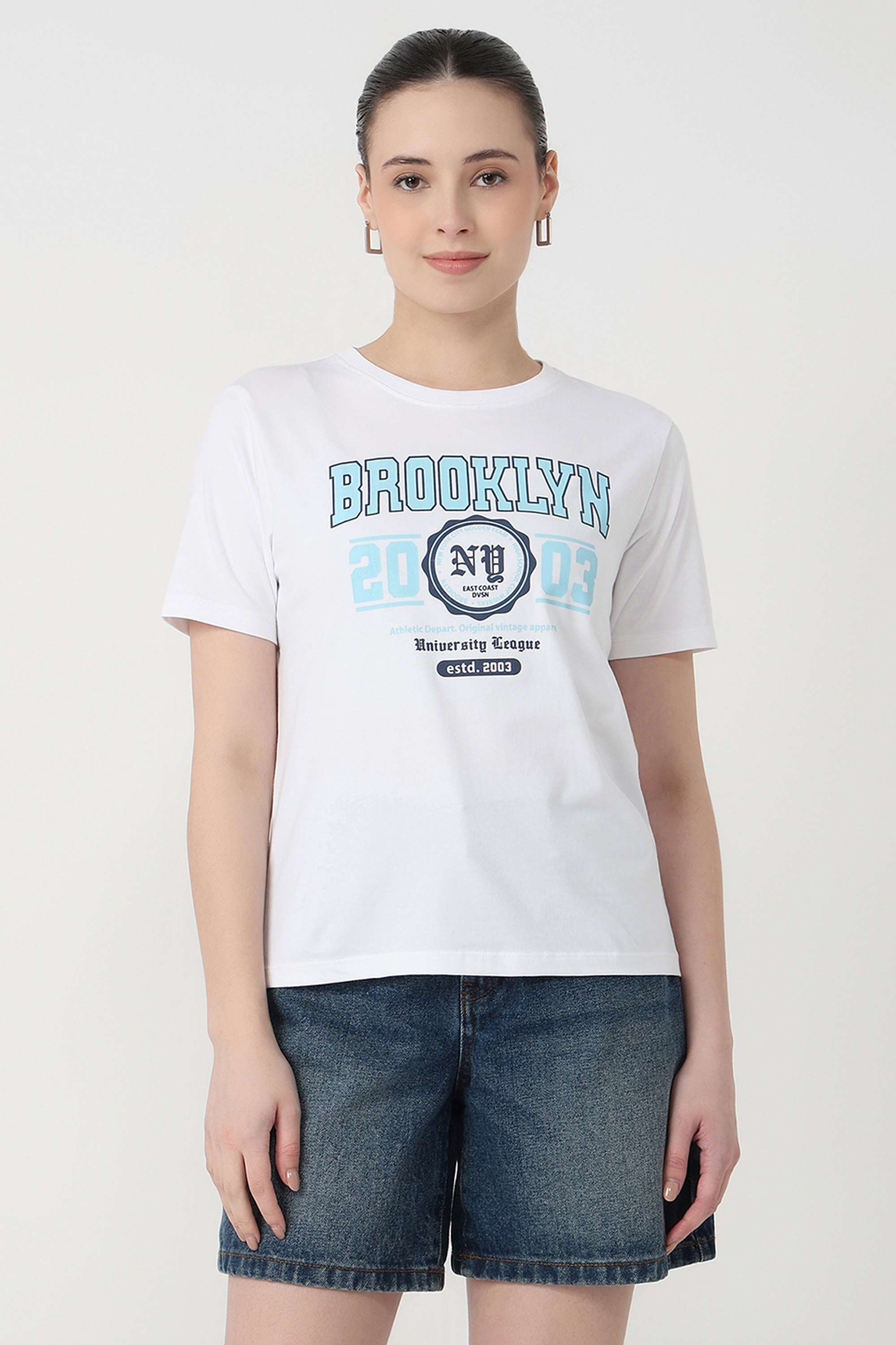 Graphic-Print-Blended-Fabric-Round-Neck-Women-s-T-Shirt