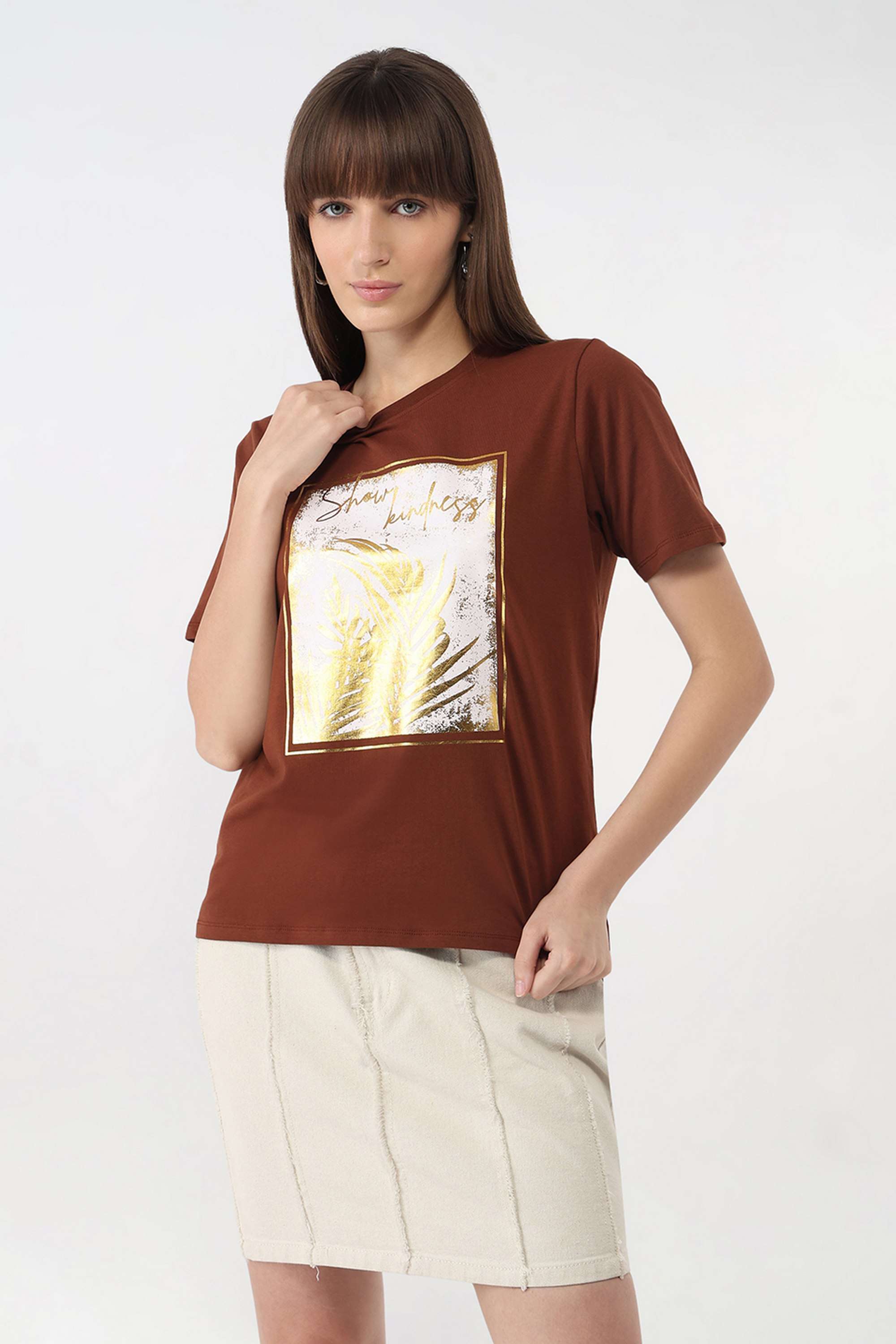 Graphic-Print-Blended-Fabric-Round-Neck-Women-s-T-Shirt