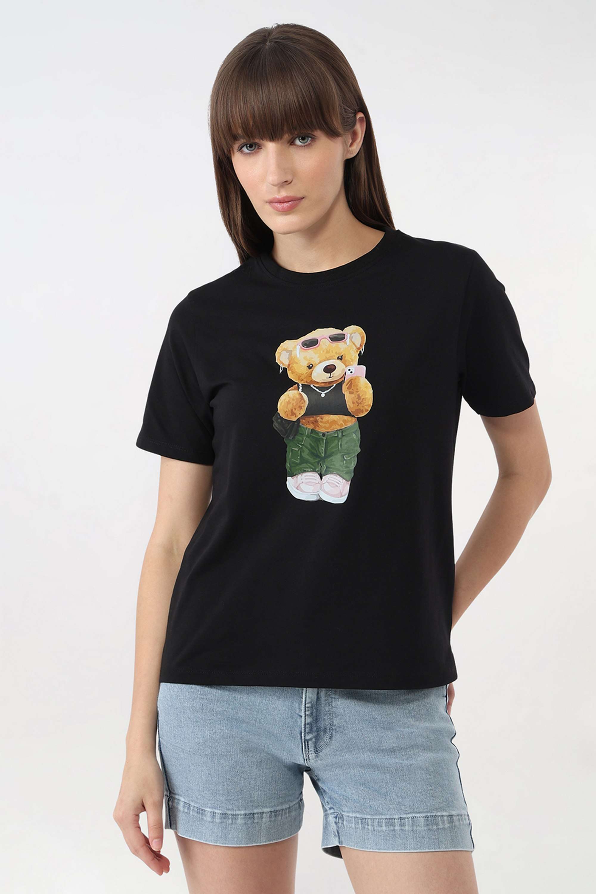 Graphic-Print-Blended-Fabric-Round-Neck-Women-s-T-Shirt