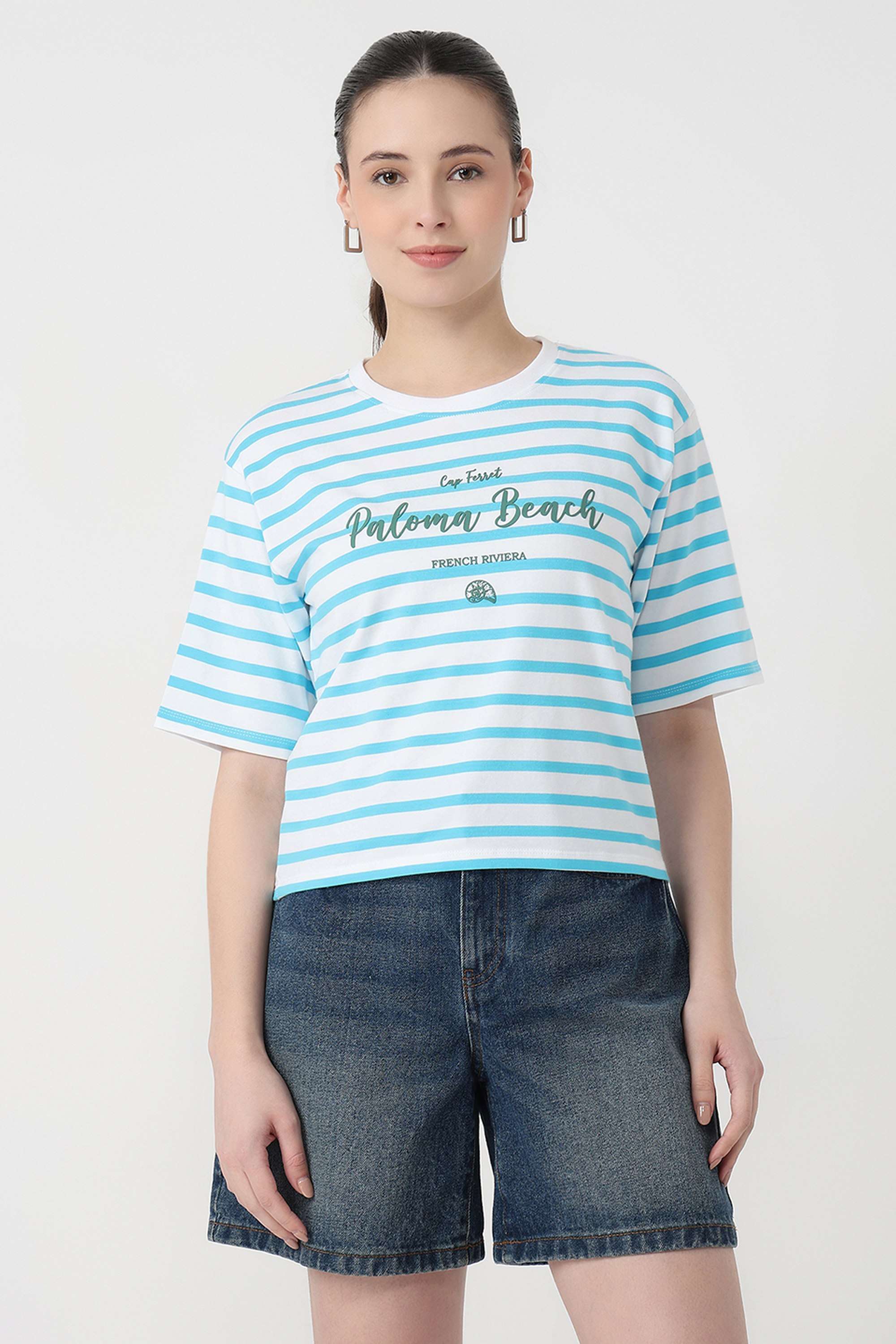 Graphic-Print-Blended-Fabric-Round-Neck-Women-s-T-Shirt