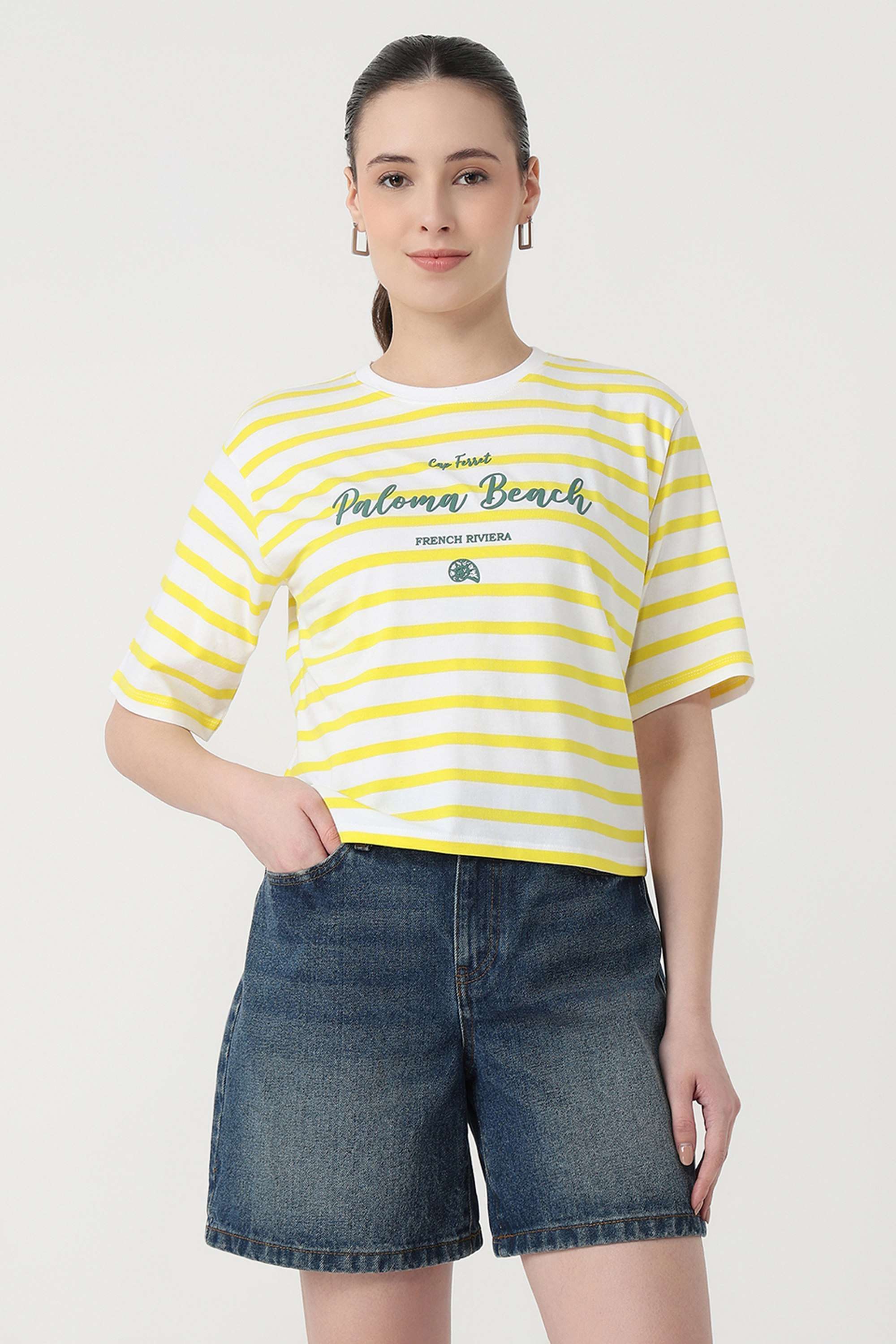 Graphic-Print-Blended-Fabric-Round-Neck-Women-s-T-Shirt