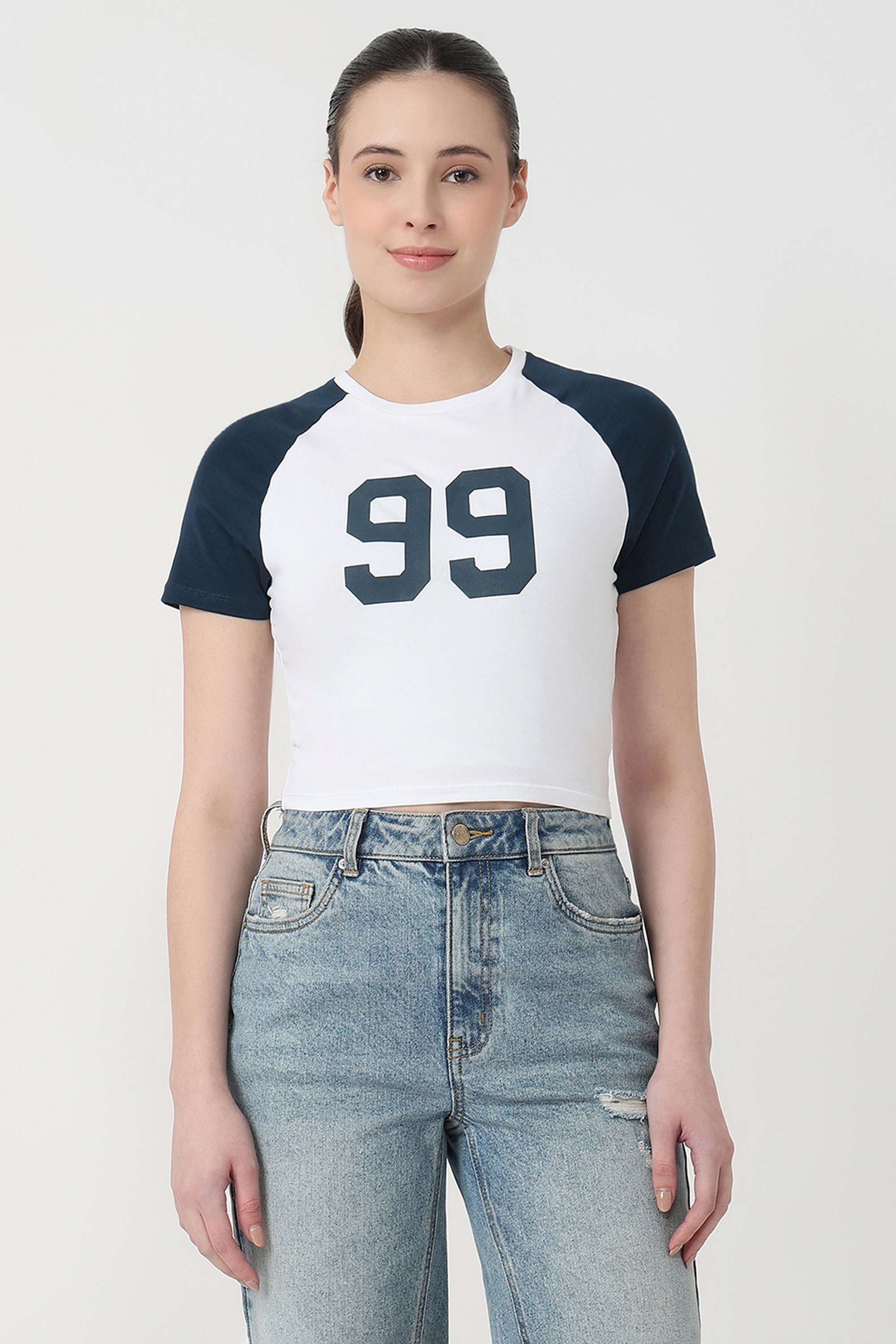 Graphic-Print-Blended-Fabric-Round-Neck-Women-s-T-Shirt