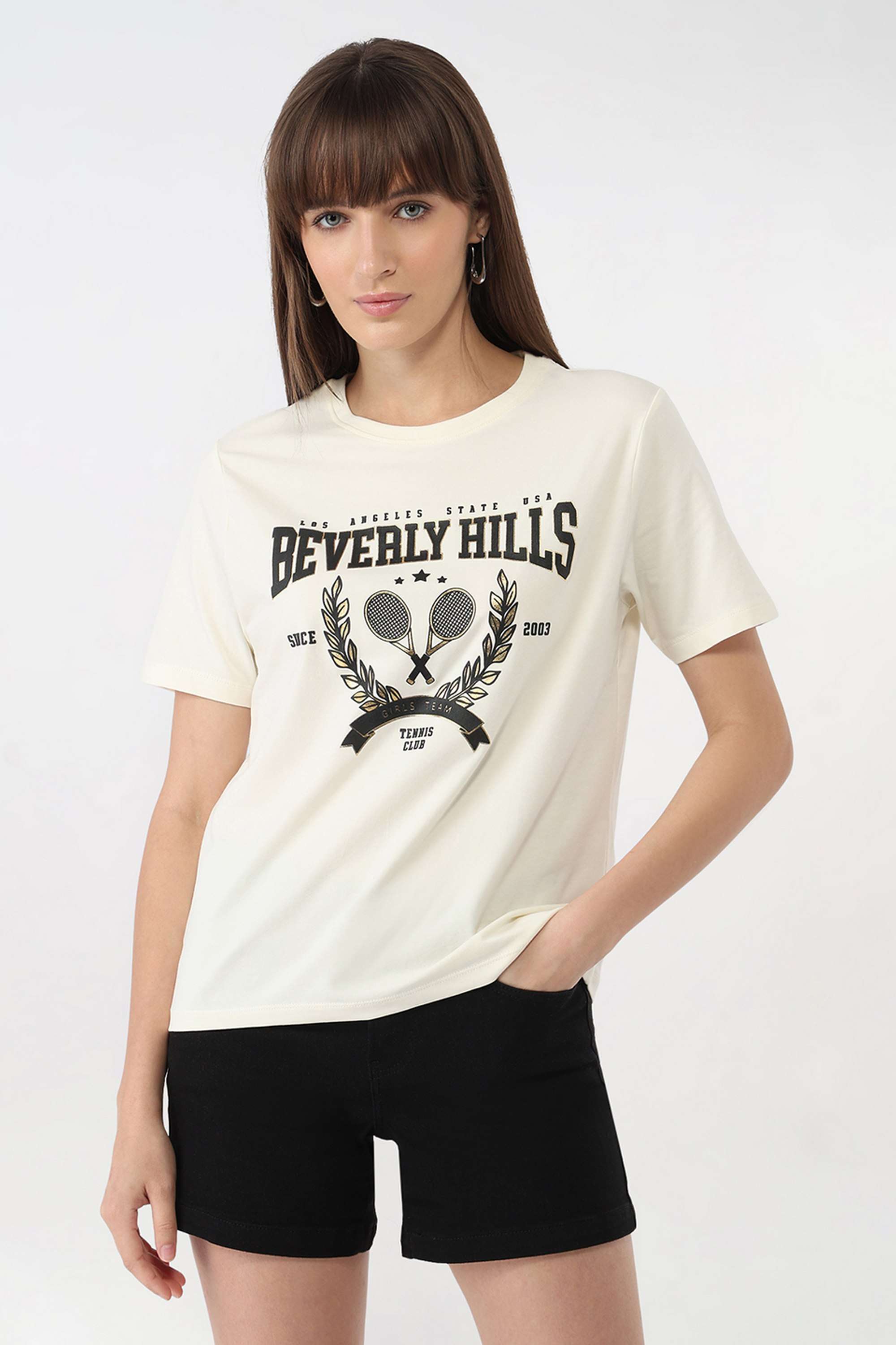 Graphic-Print-Blended-Fabric-Round-Neck-Women-s-T-Shirt