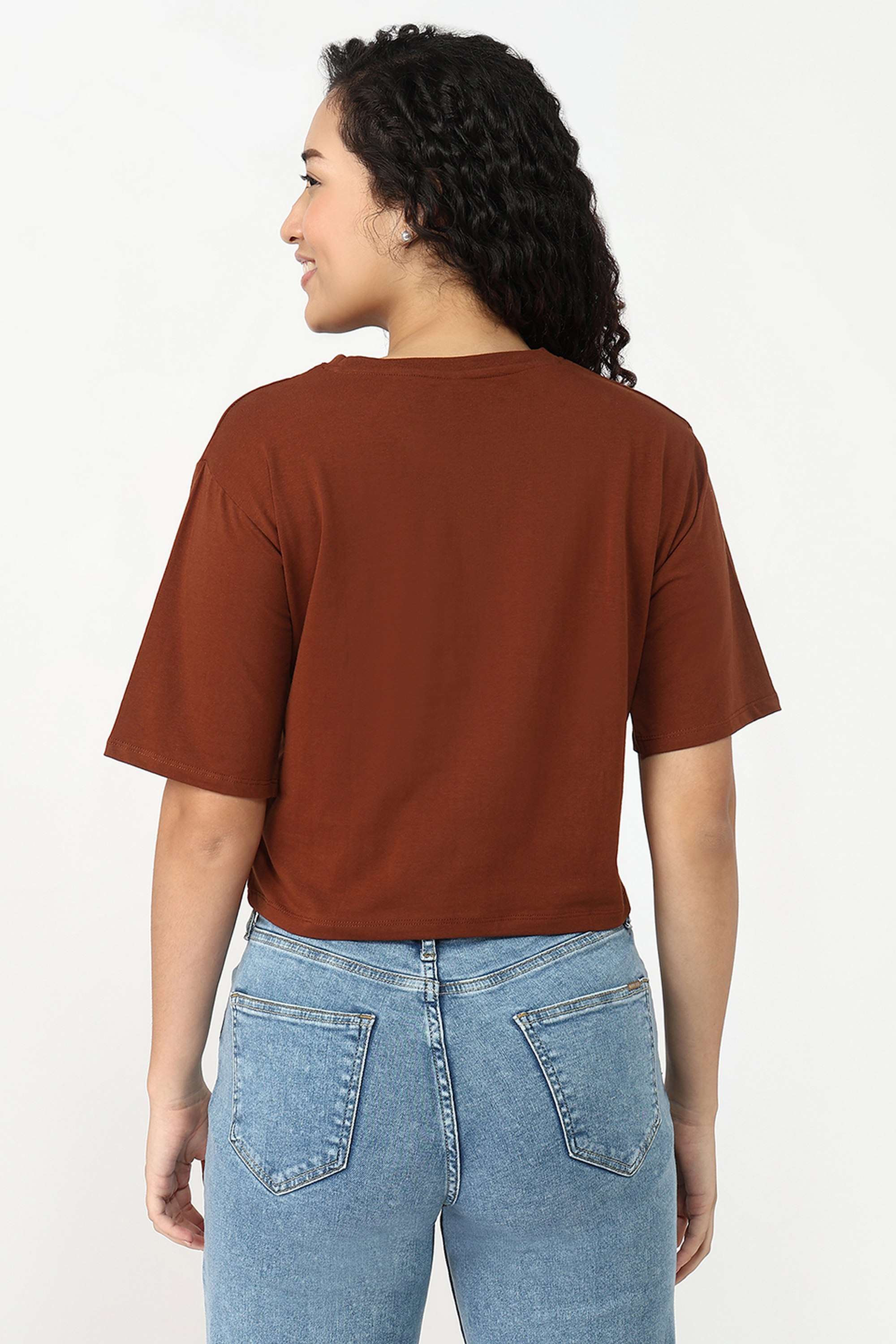 Graphic-Print-Blended-Fabric-Round-Neck-Women-s-T-Shirt