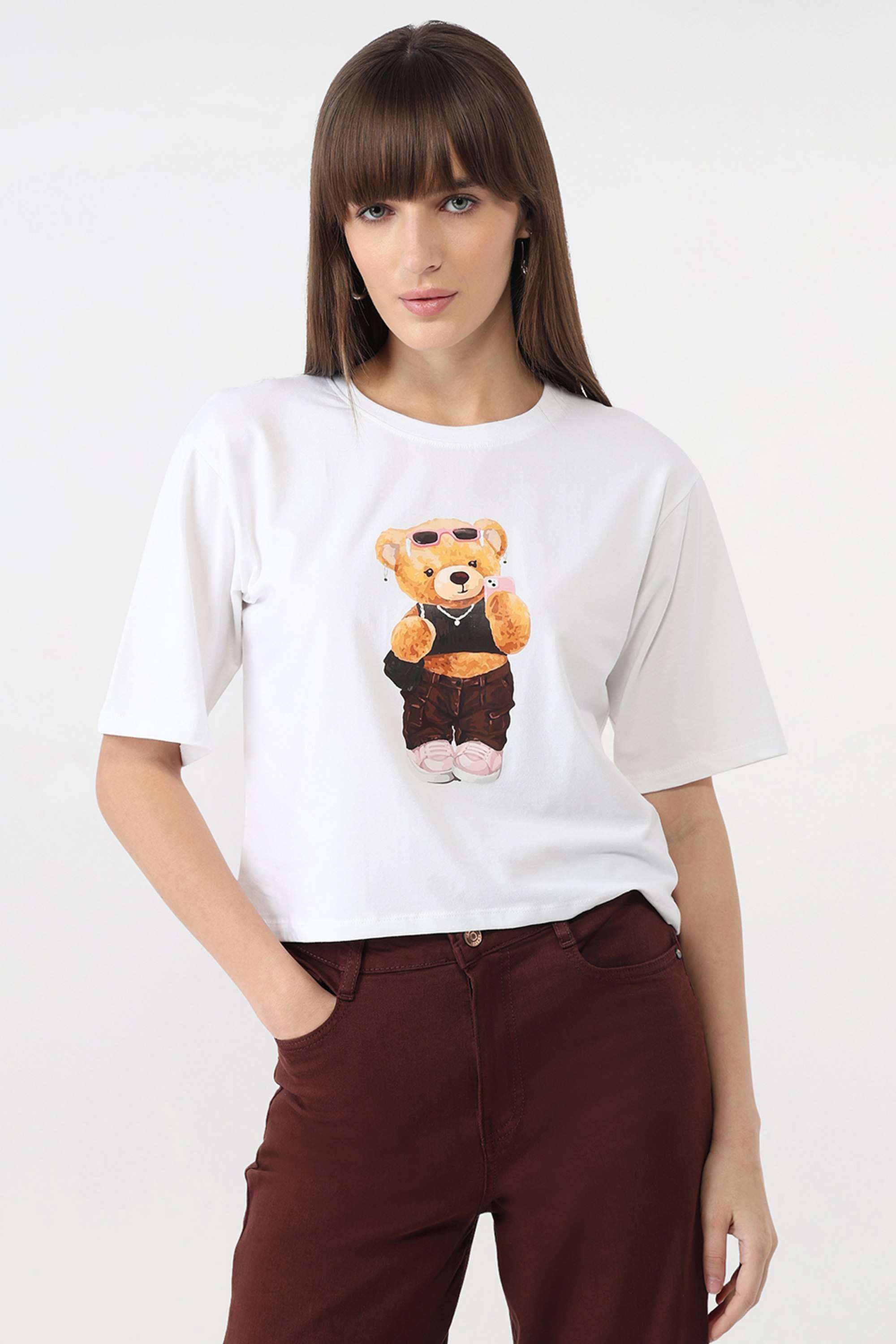 Graphic-Print-Blended-Fabric-Round-Neck-Women-s-T-Shirt