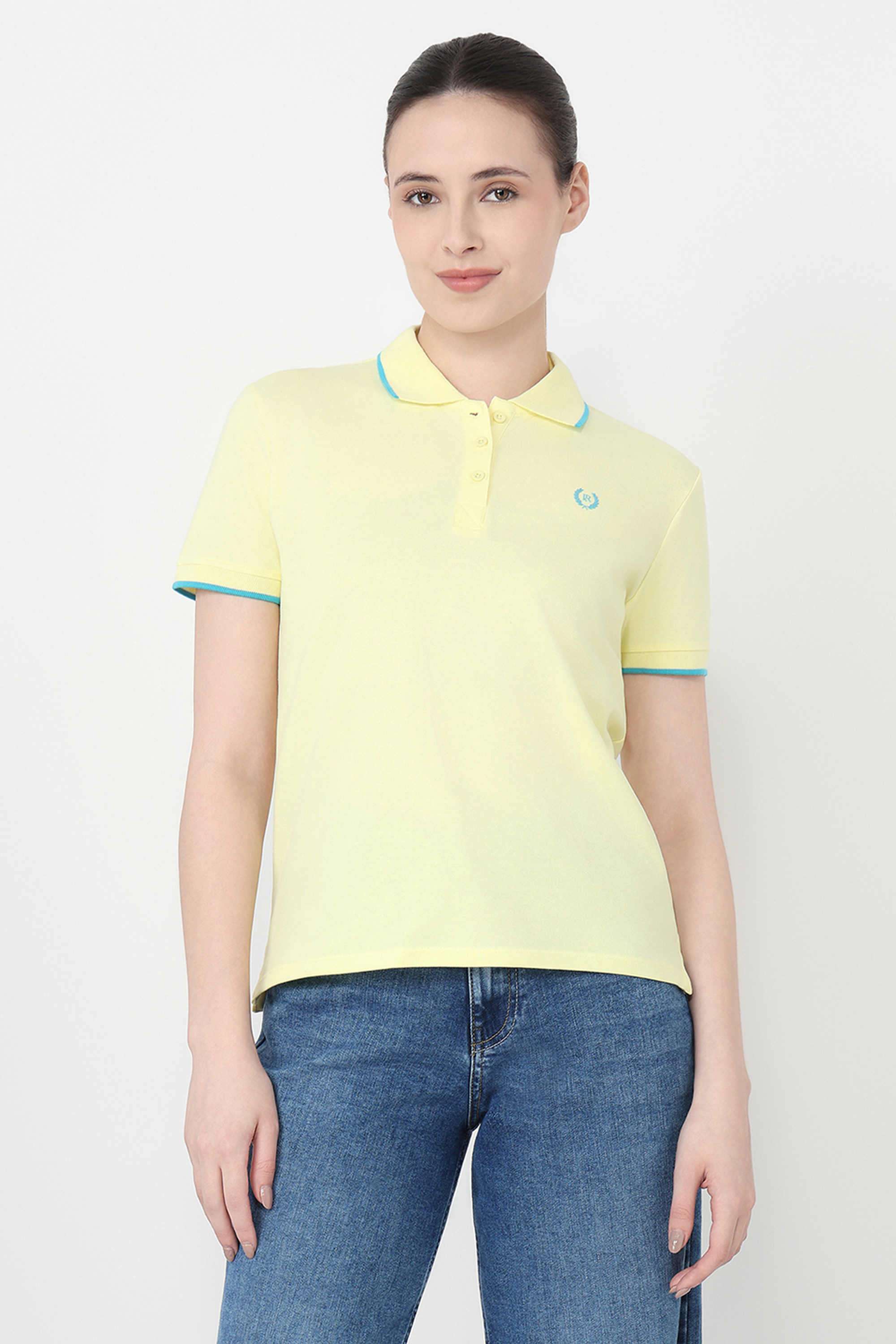 Solid-Blended-Fabric-Polo-Women-s-T-Shirt