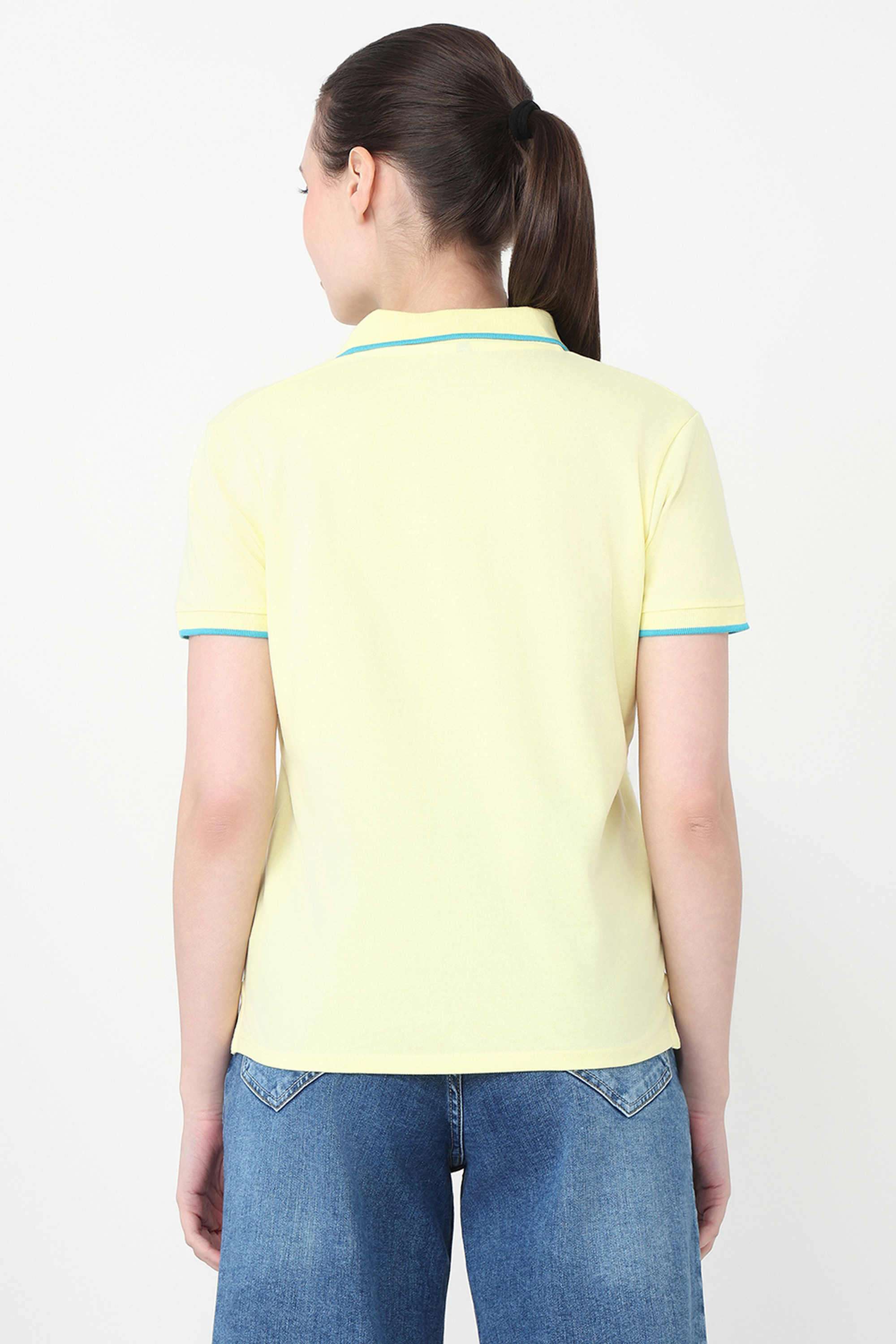 Solid-Blended-Fabric-Polo-Women-s-T-Shirt