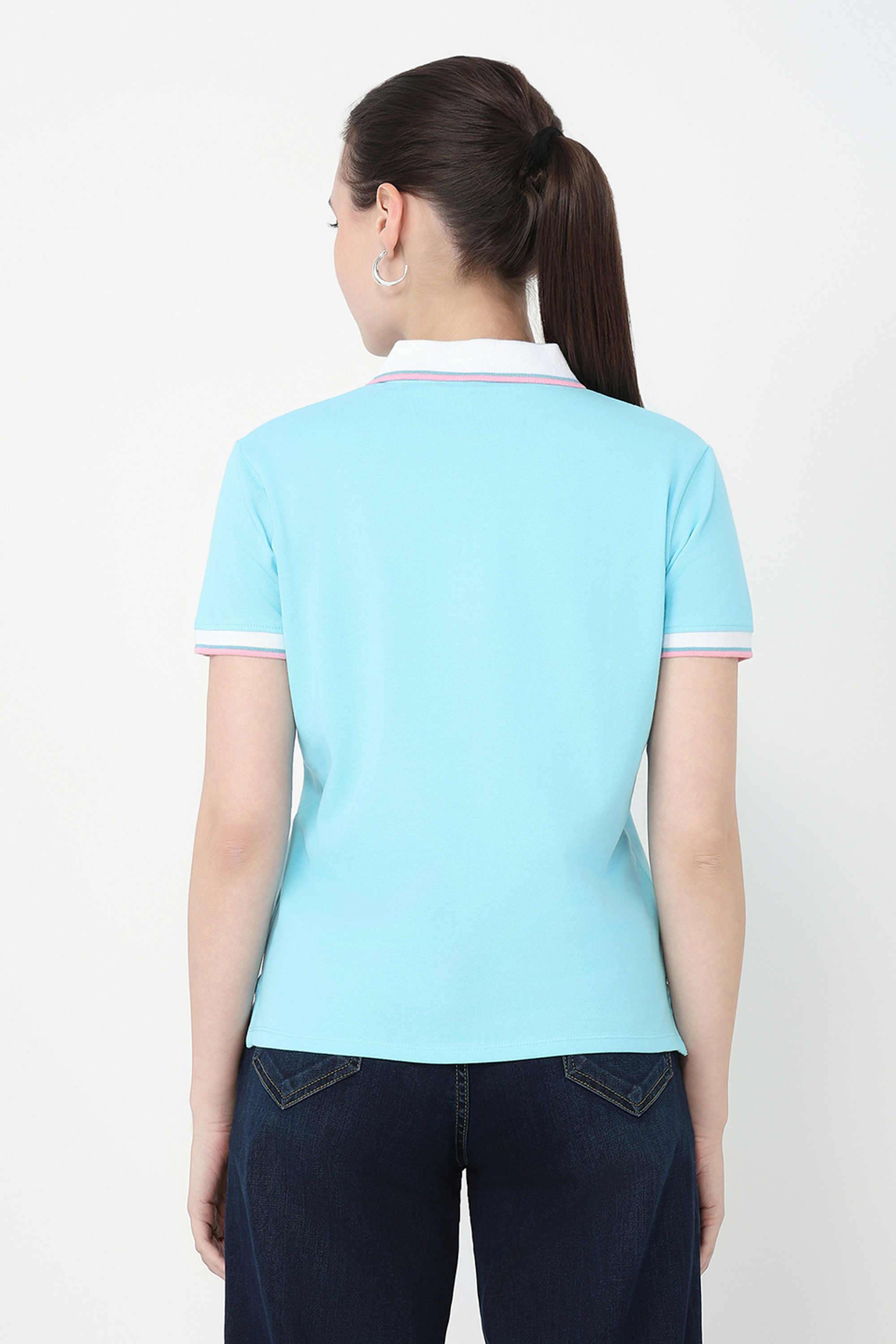 Solid-Blended-Fabric-Polo-Women-T-Shirt
