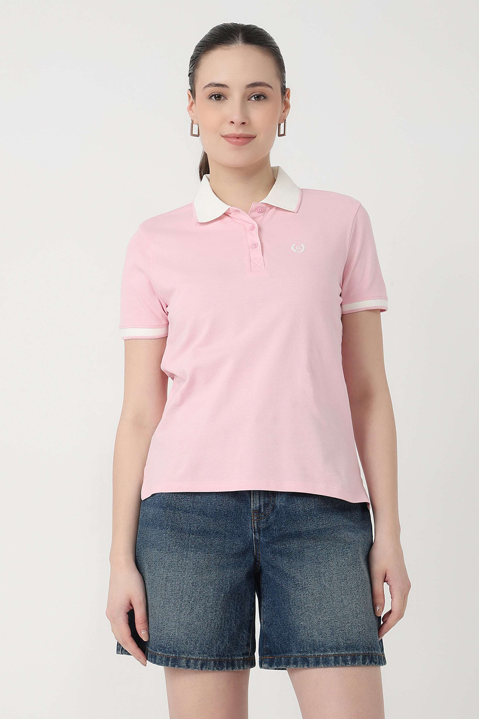 Solid-Blended-Fabric-Polo-Women-T-Shirt