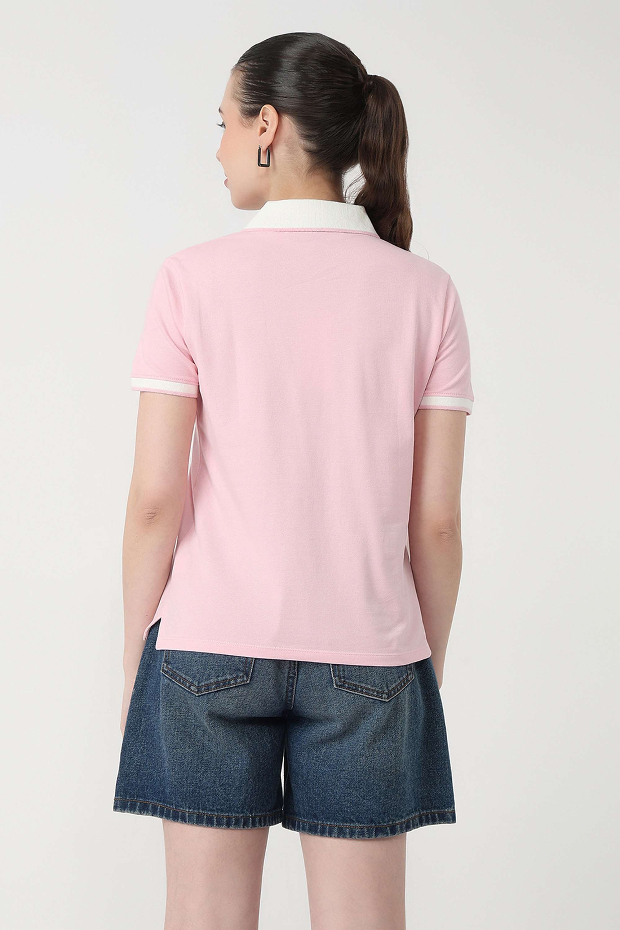 Solid-Blended-Fabric-Polo-Women-T-Shirt
