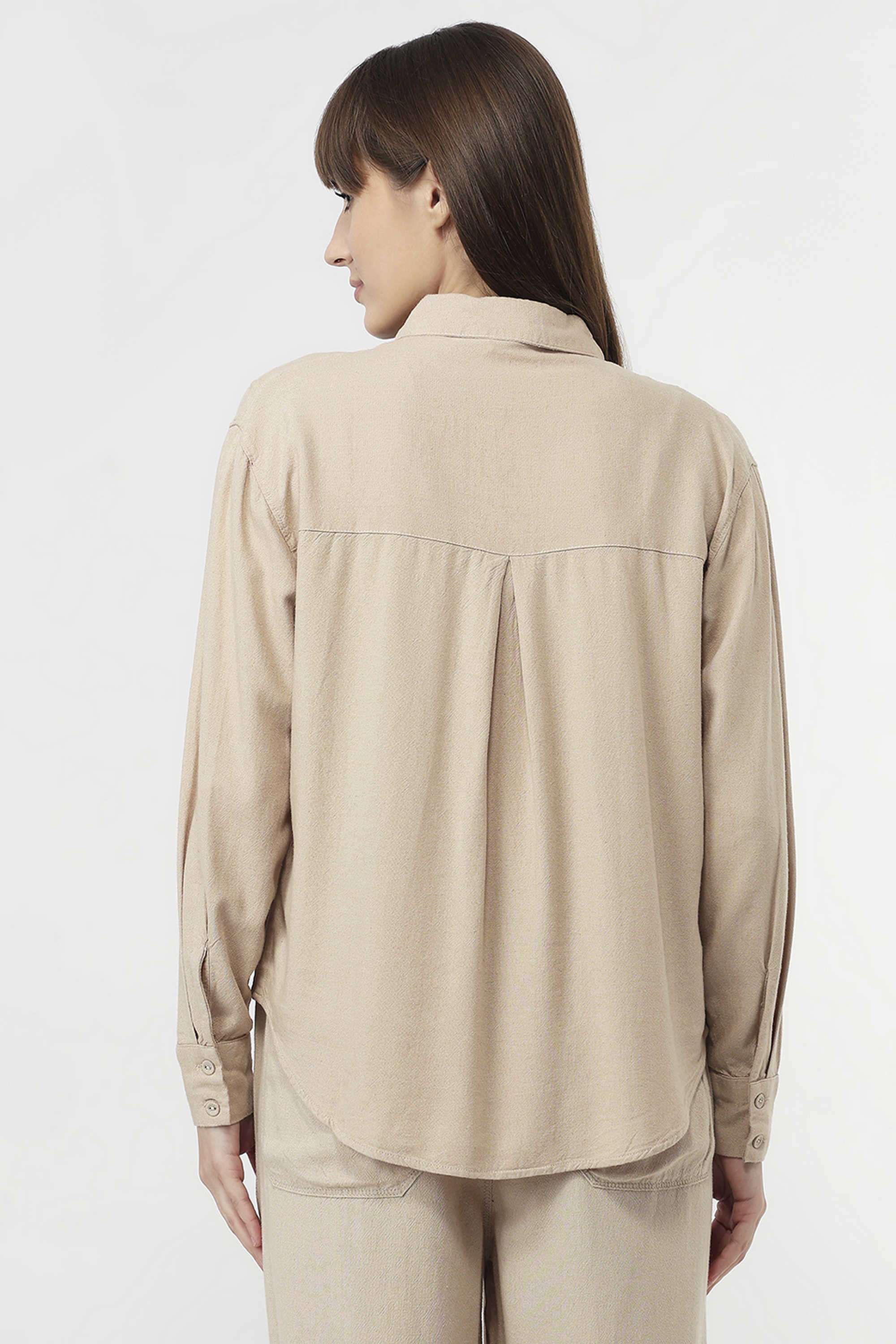 Solid-Collared-Blended-Fabric-Women-s-Casual-Wear-Shirt