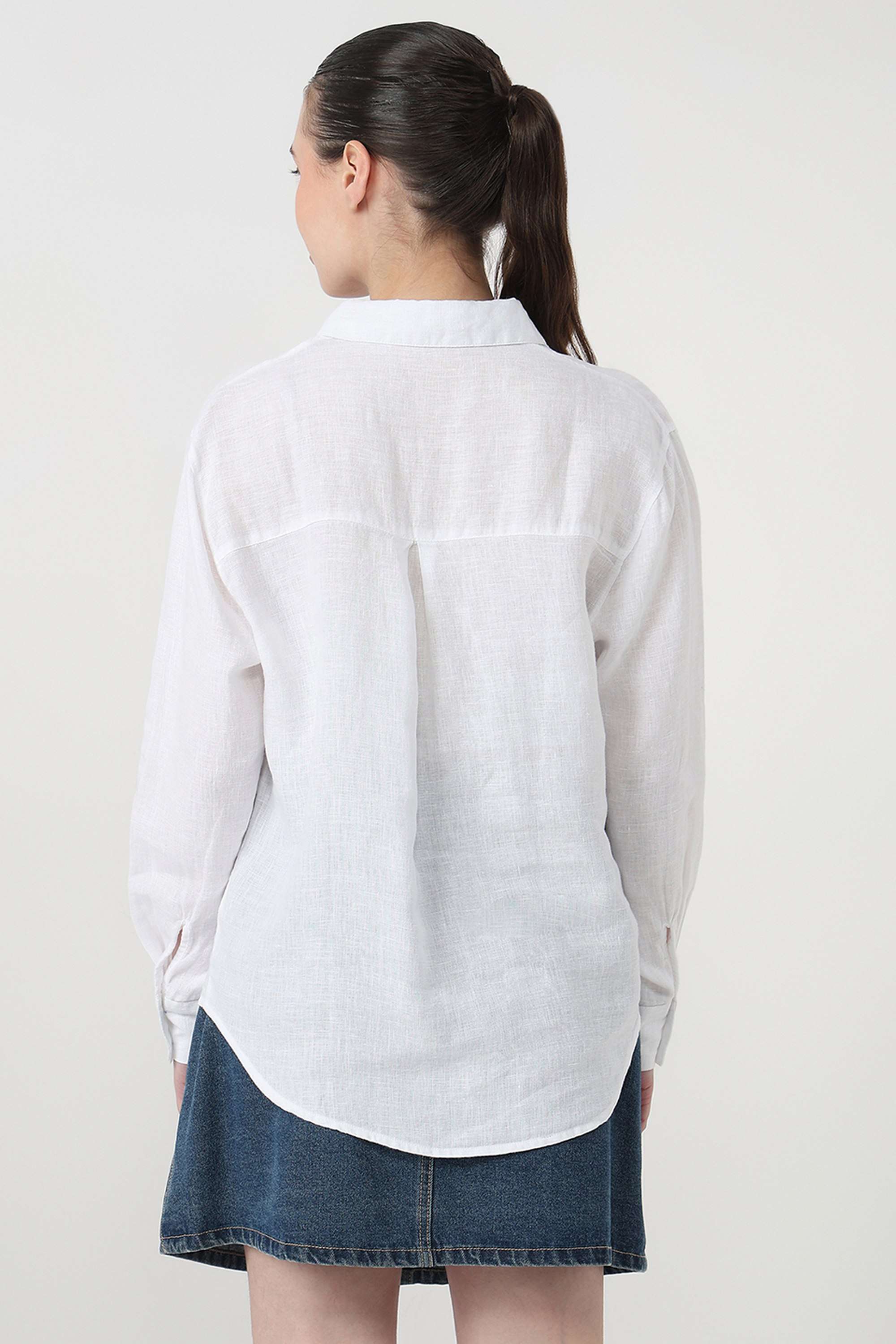 Solid-Blended-Fabric-Collared-Women-s-Shirt