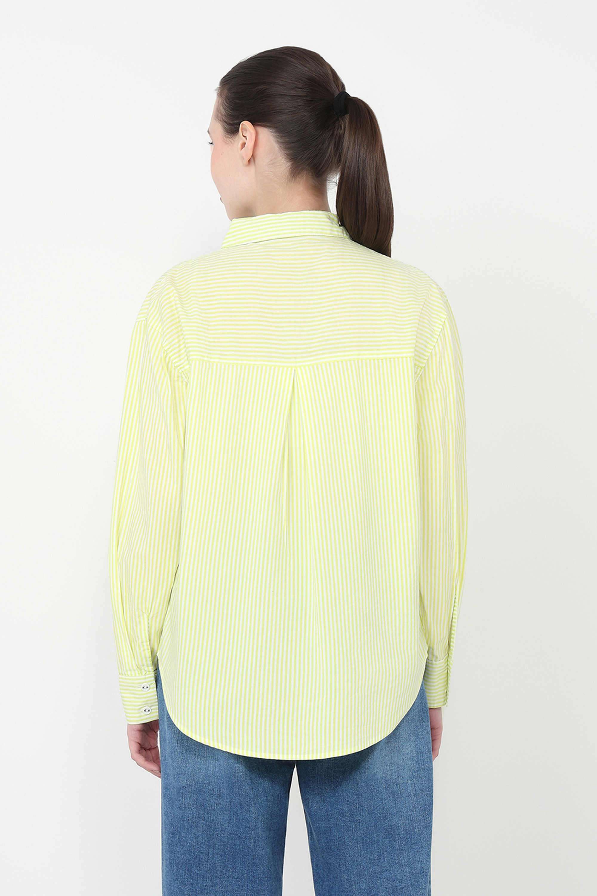 Stripes-Blended-Fabric-Collared-Women-s-Shirt