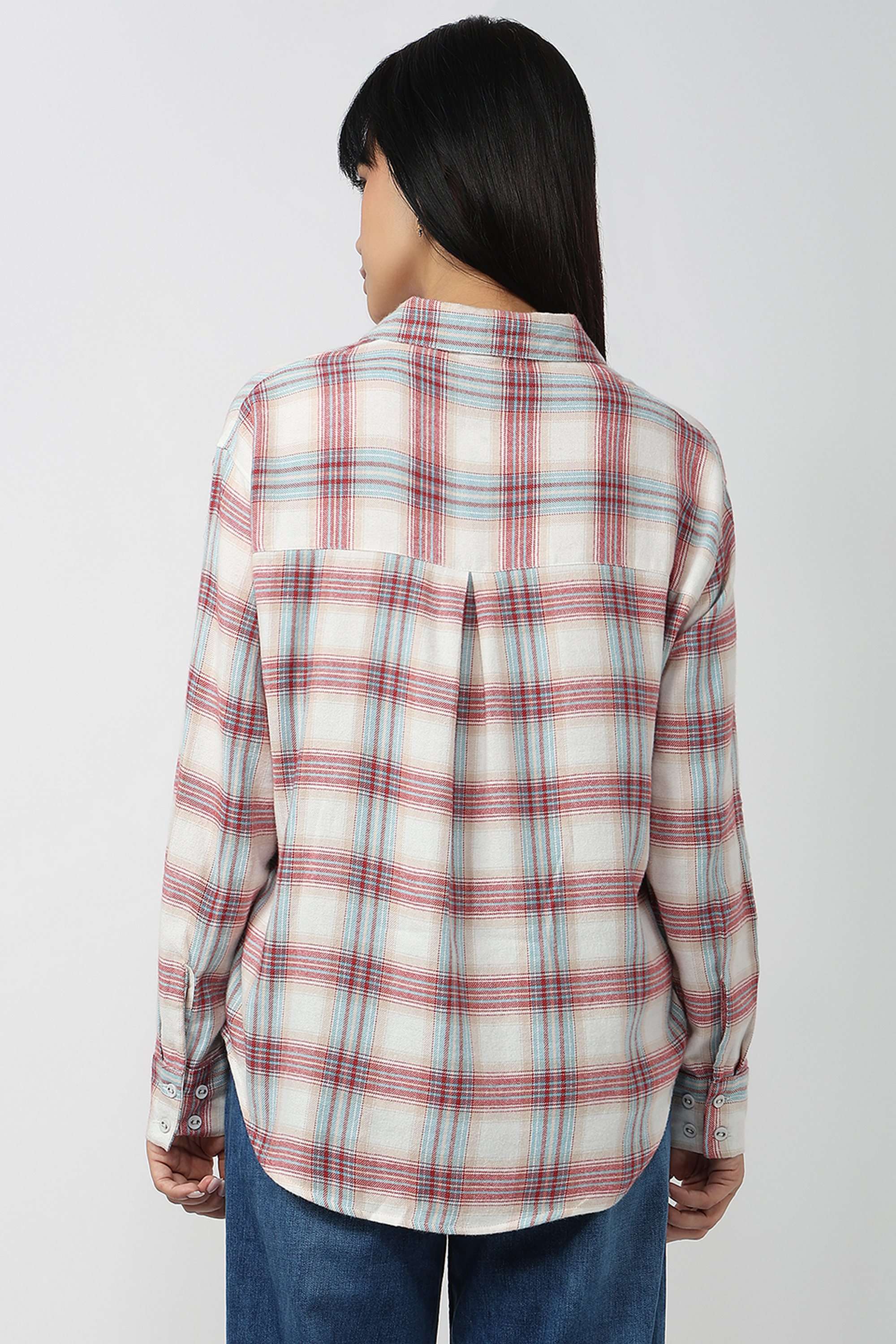 Checks-Collared-Blended-Fabric-Women-Casual-Wear-Shirt