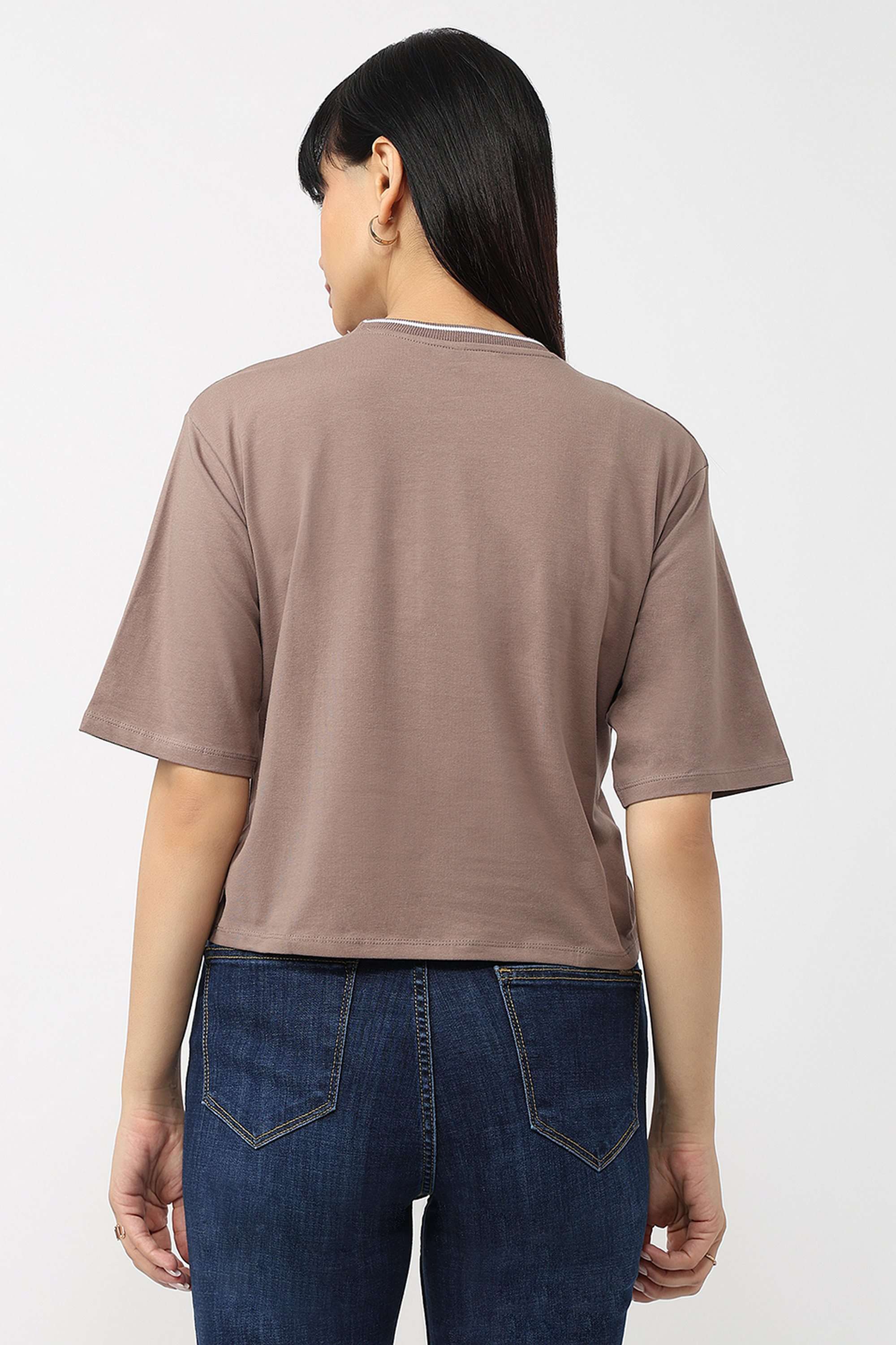 Graphic-Print-Blended-Fabric-Round-Neck-Women-T-Shirt