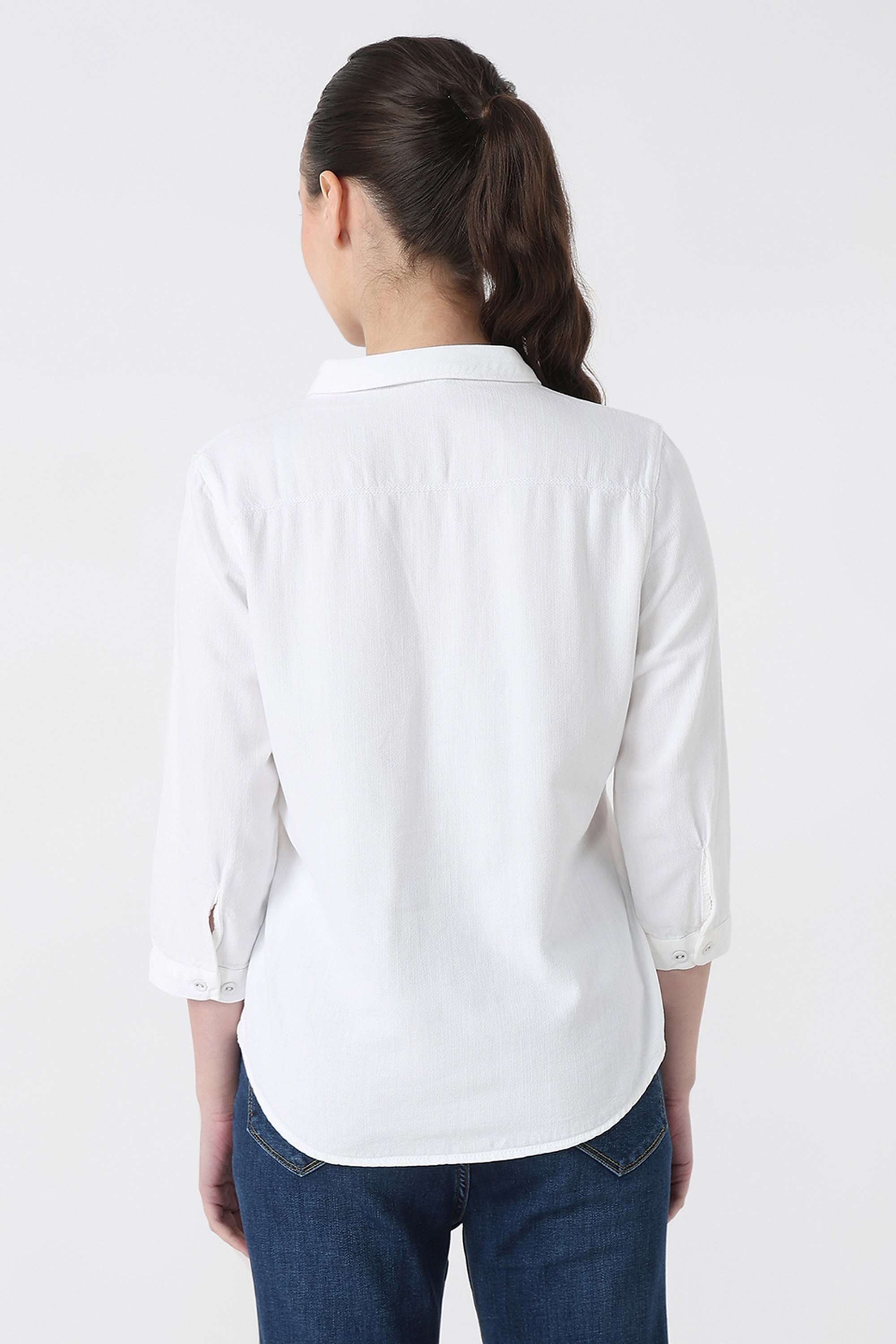 Solid-Blended-Fabric-Collared-Women-s-Shirt