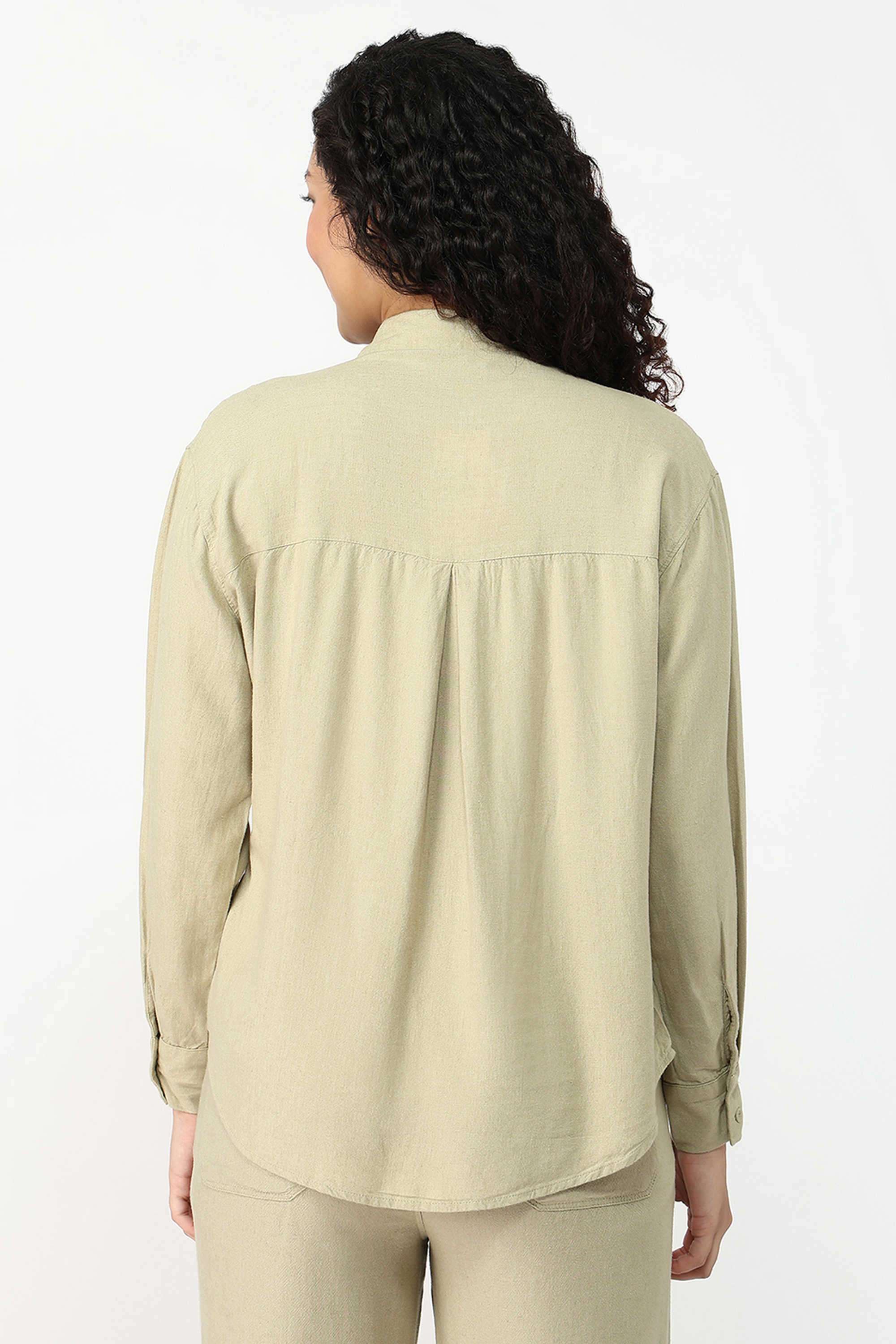 Solid-Collared-Blended-Fabric-Women-s-Casual-Wear-Shirt