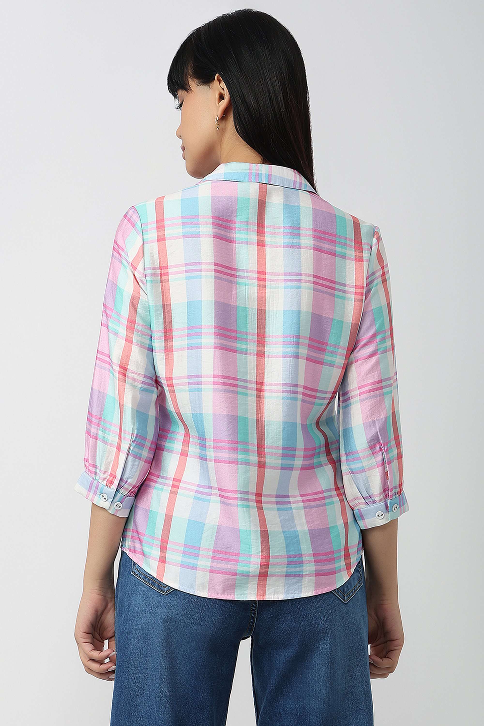 Checks-Collared-Blended-Fabric-Women-Casual-Wear-Shirt