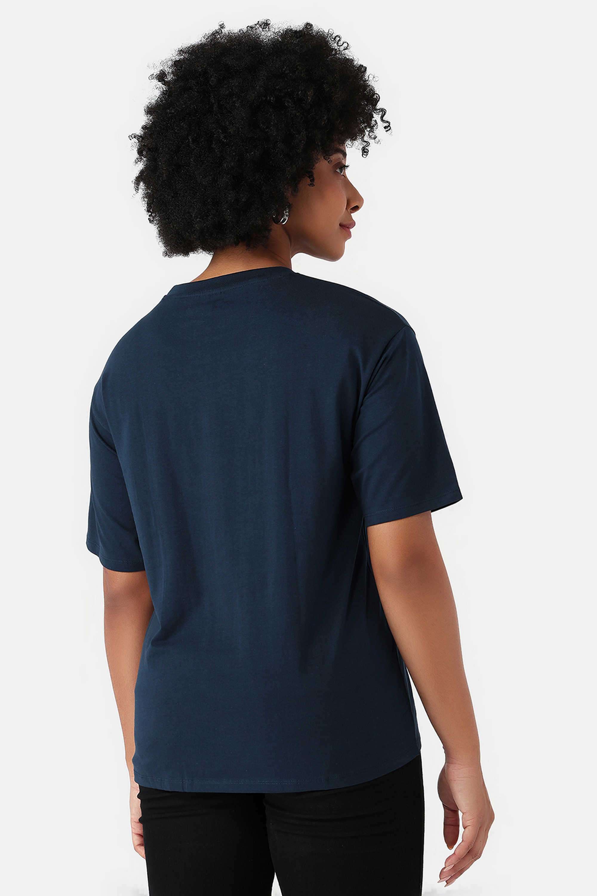 Graphic-Print-Blended-Fabric-Round-Neck-Women-T-Shirt