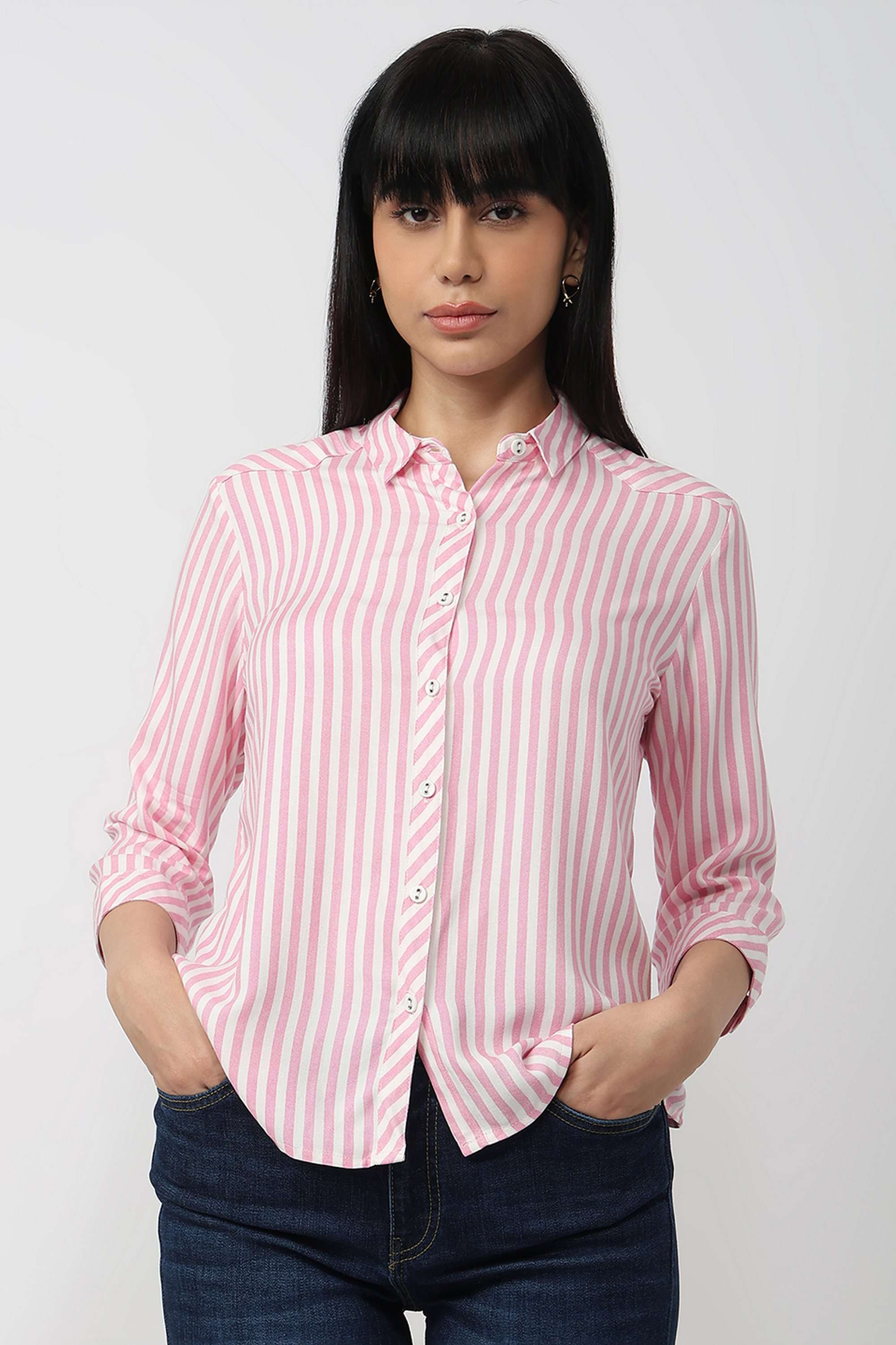 Stripes-Collared-Rayon-Women-Casual-Wear-Shirt
