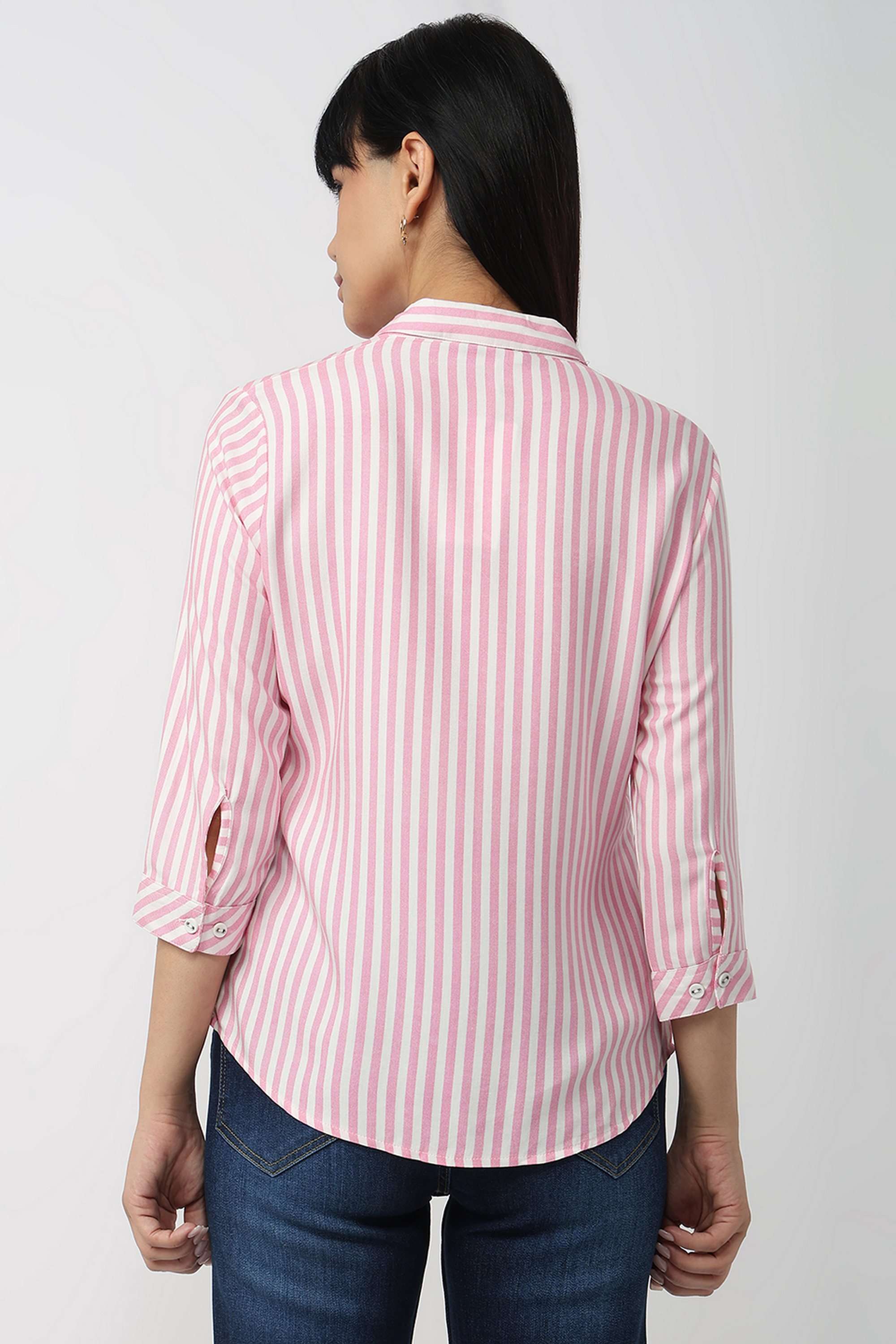 Stripes-Collared-Rayon-Women-Casual-Wear-Shirt