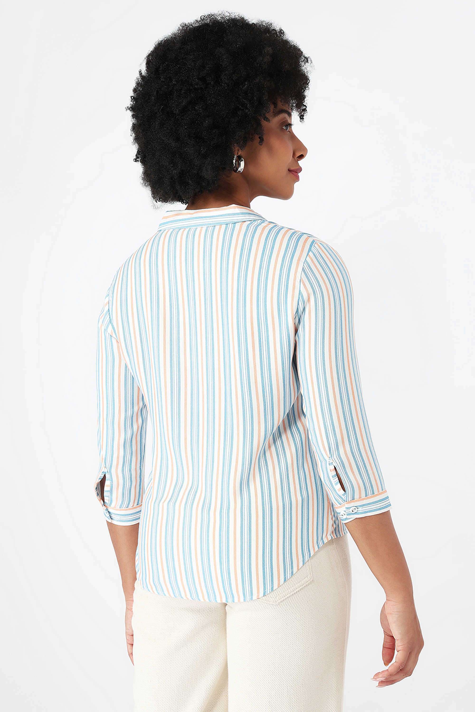 Stripes-Collared-Rayon-Women-Casual-Wear-Shirt
