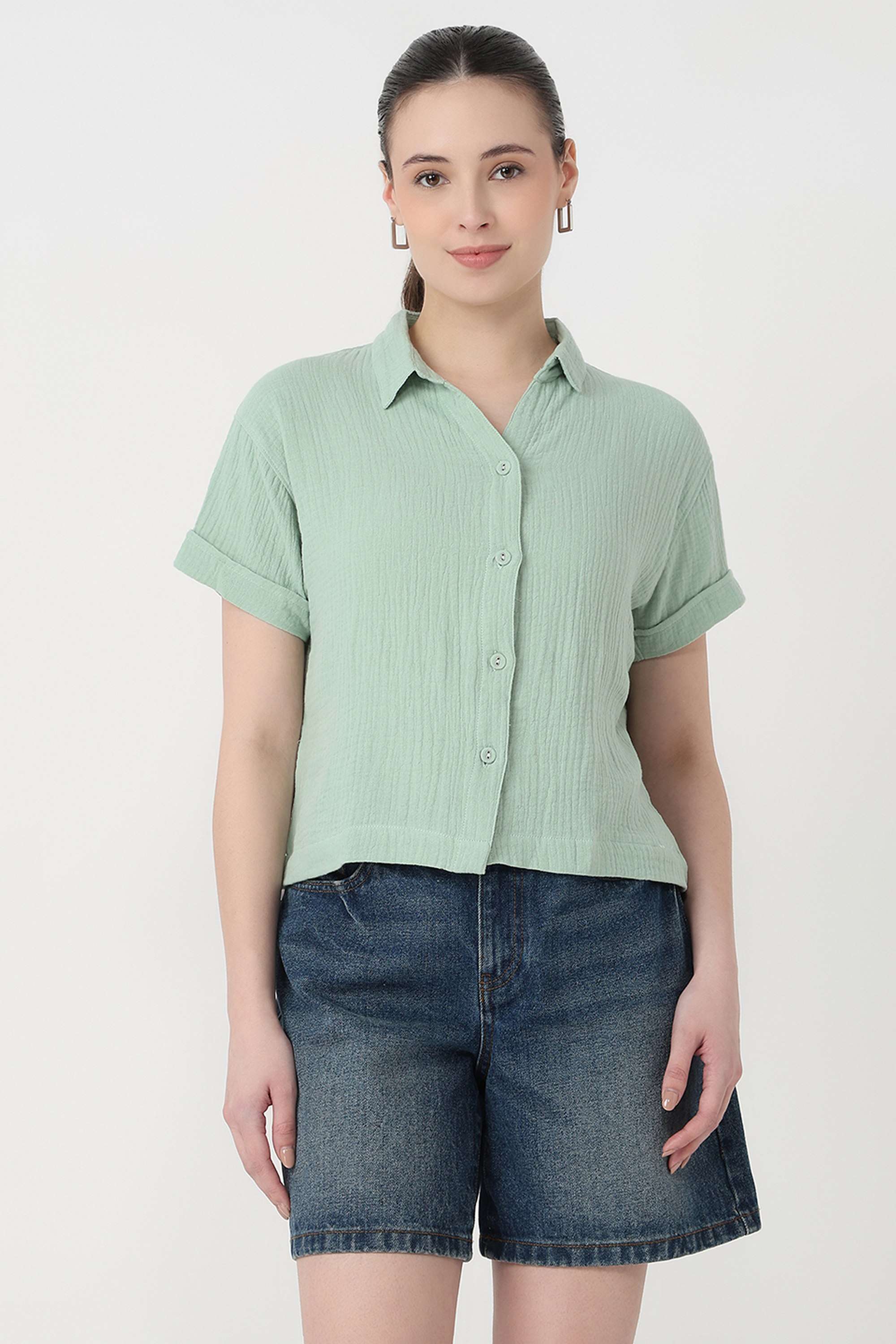 Solid-Cotton-Collared-Women-s-Shirt