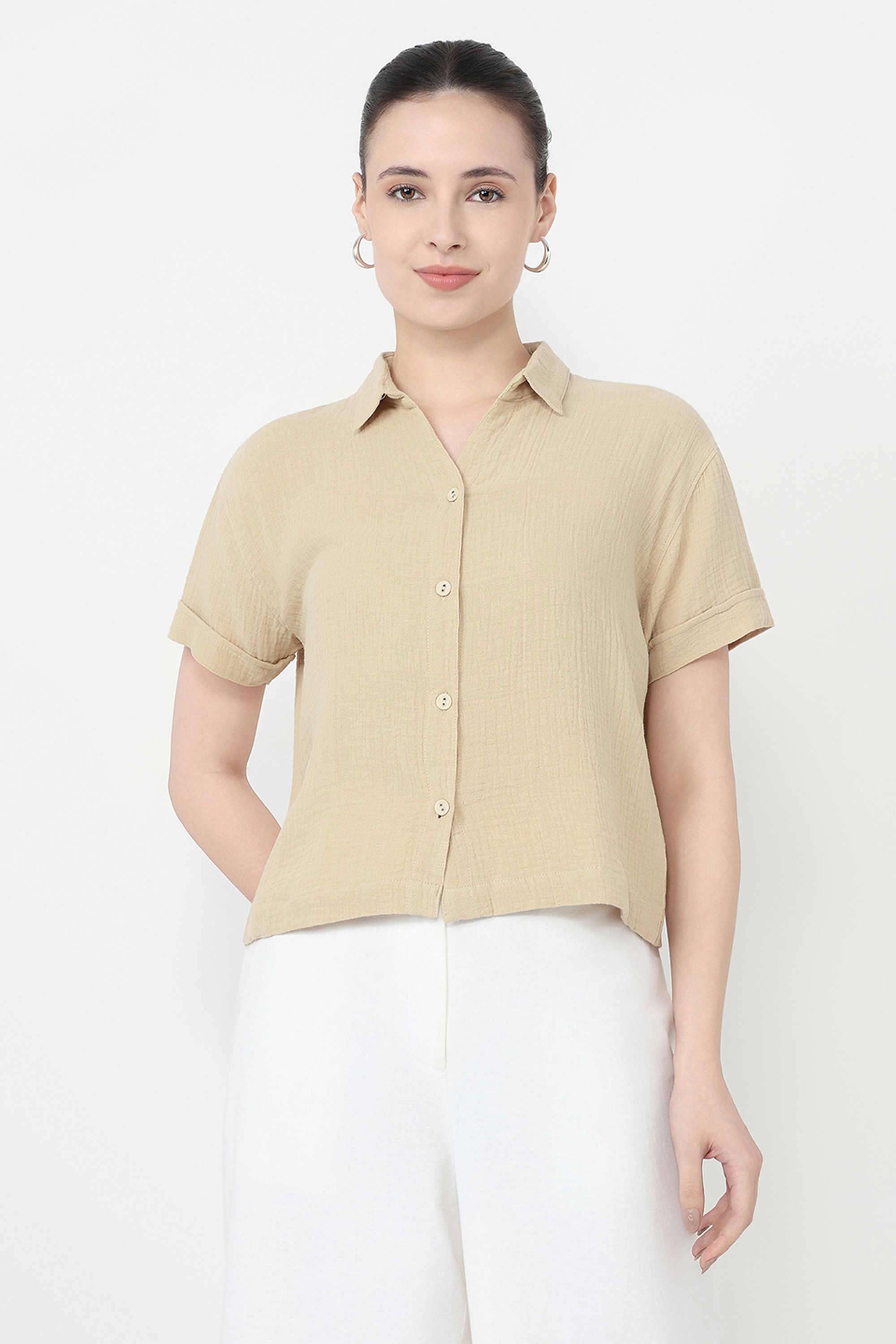 Solid-Cotton-Collared-Women-s-Shirt