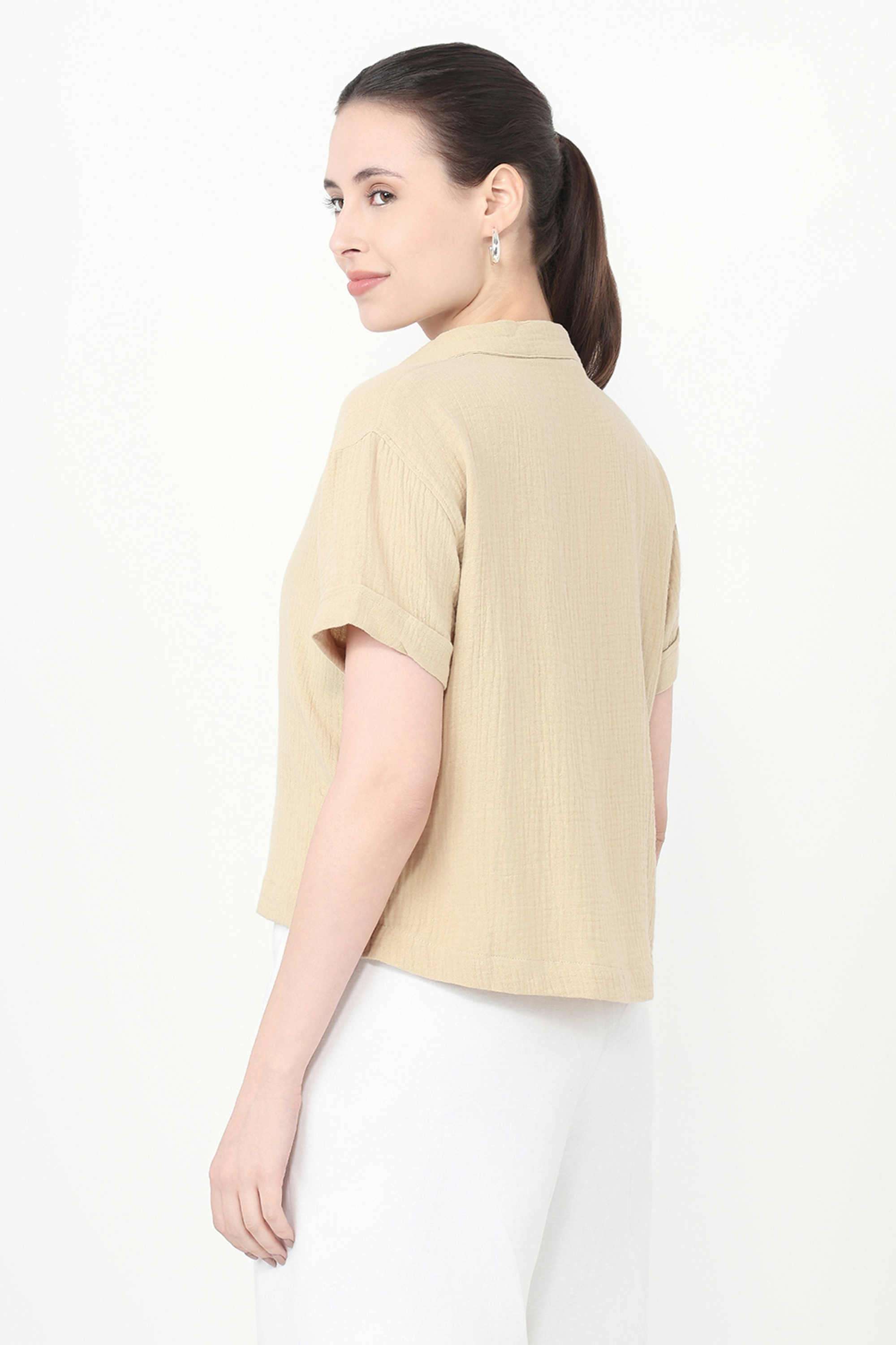 Solid-Cotton-Collared-Women-s-Shirt