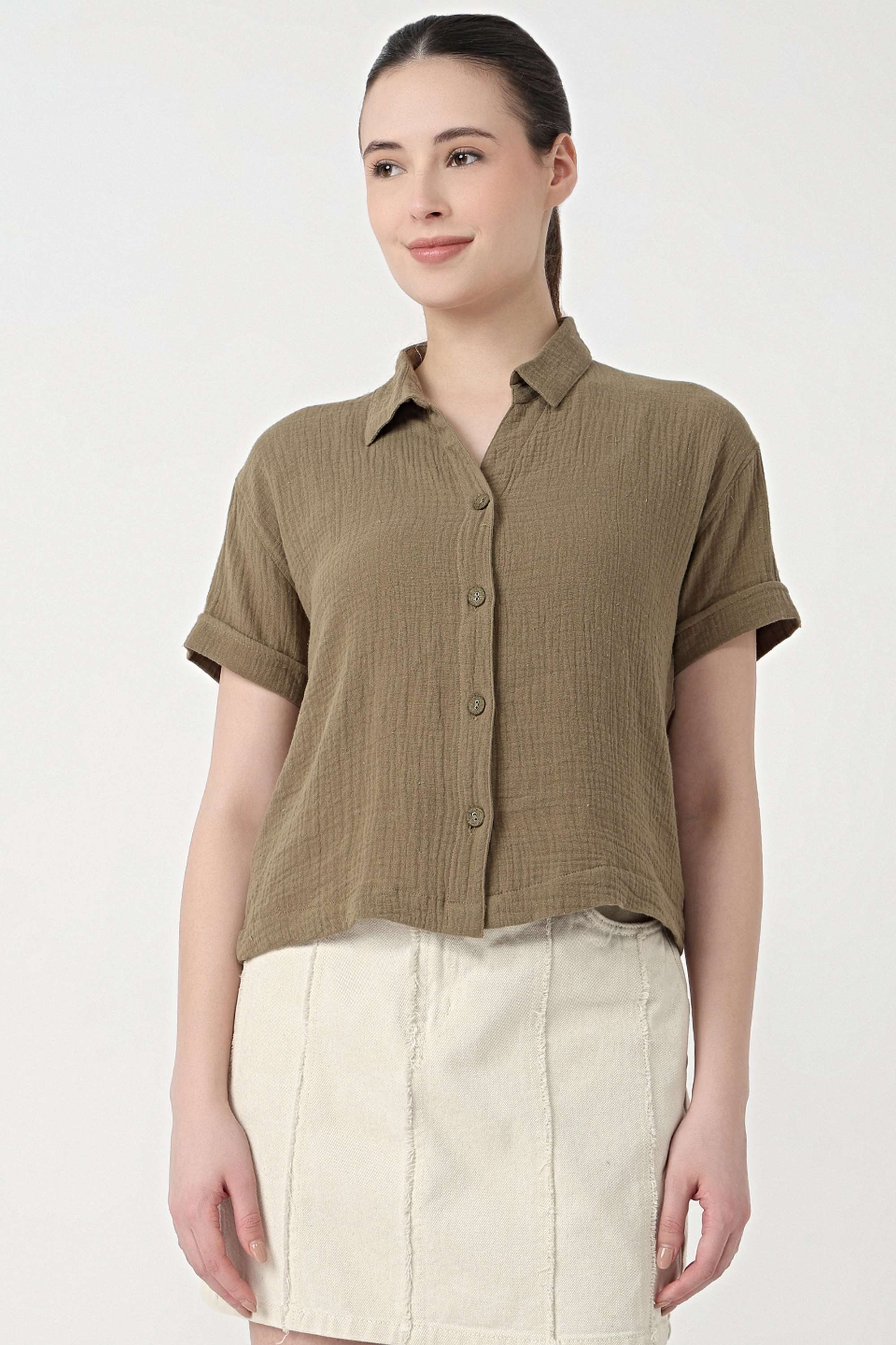Solid-Cotton-Collared-Women-s-Shirt