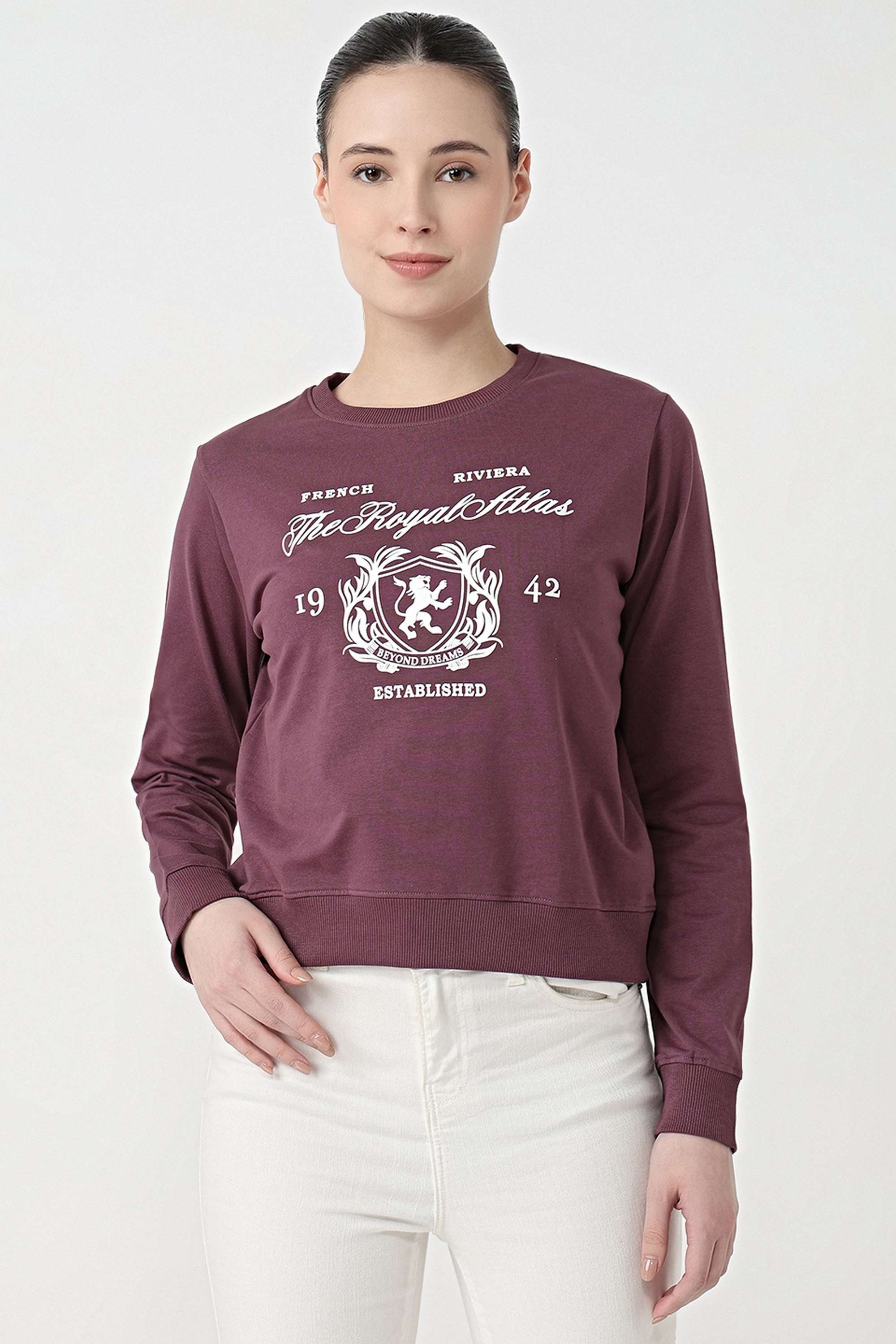 Printed-Blended-Fabric-Round-Neck-Women-s-Sweatshirt