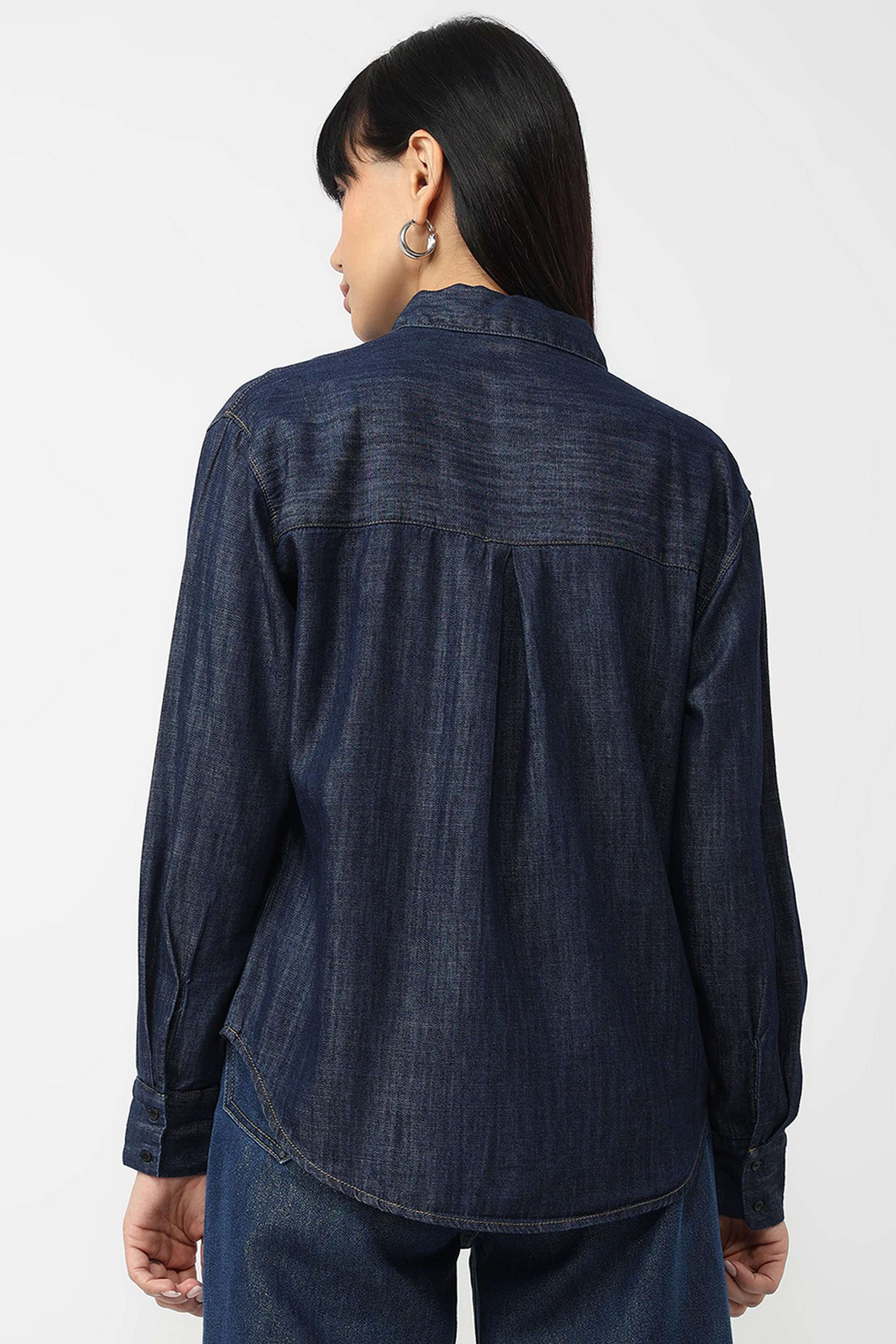 Solid-Collared-Blended-Fabric-Women-Casual-Wear-Shirt