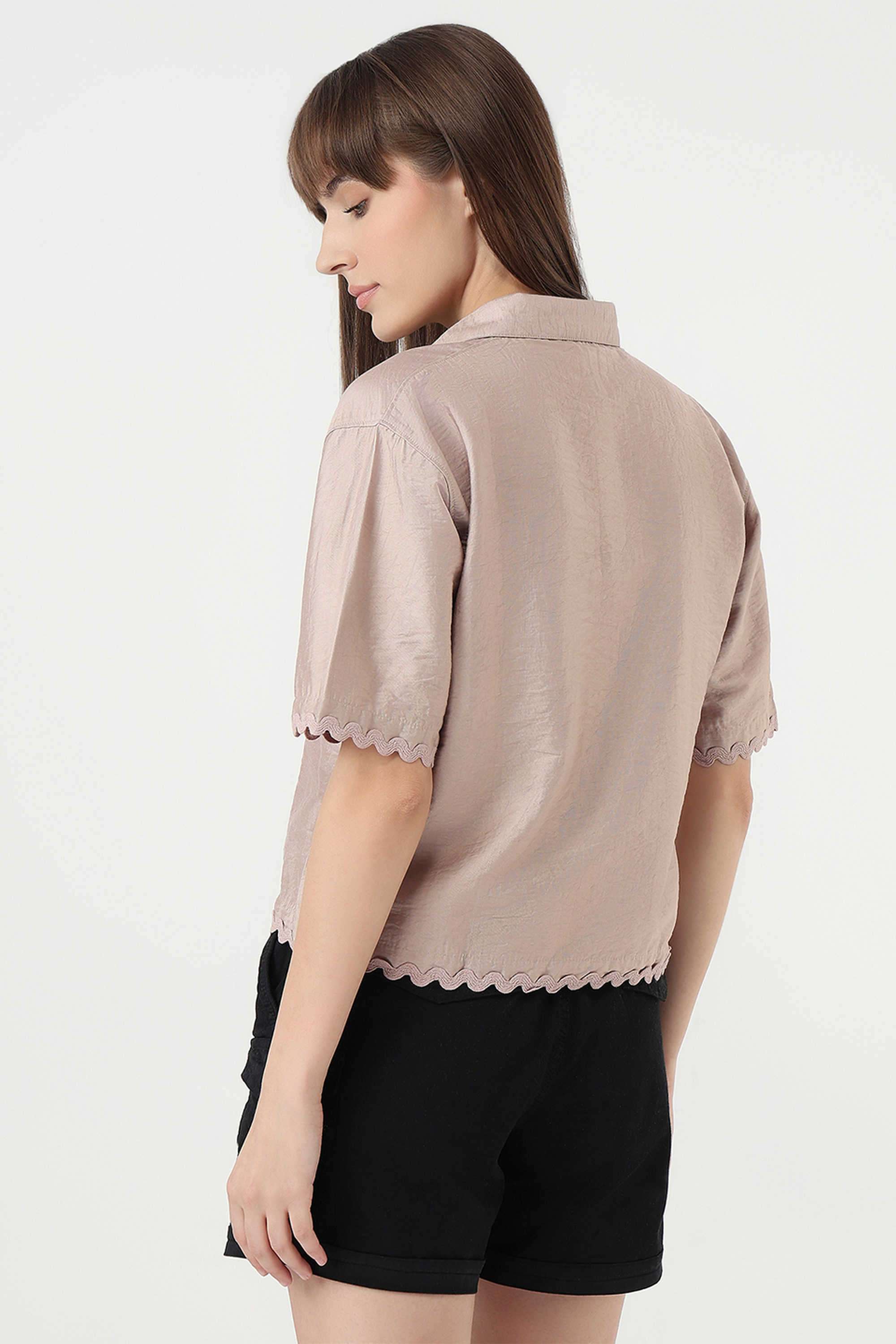 Solid-Collared-Blended-Fabric-Women-s-Casual-Wear-Shirt