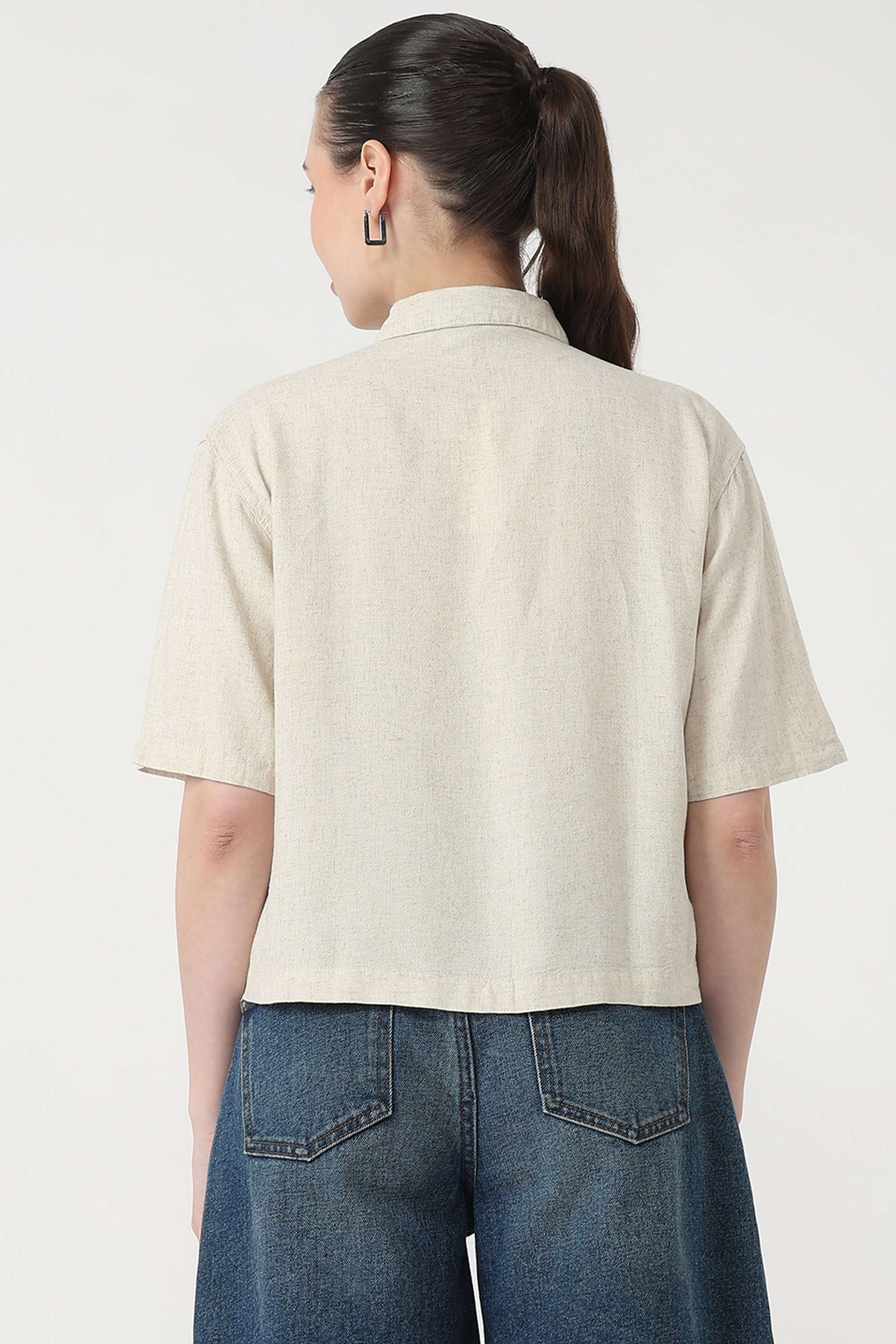 Solid-Blended-Fabric-Collared-Women-s-Shirt