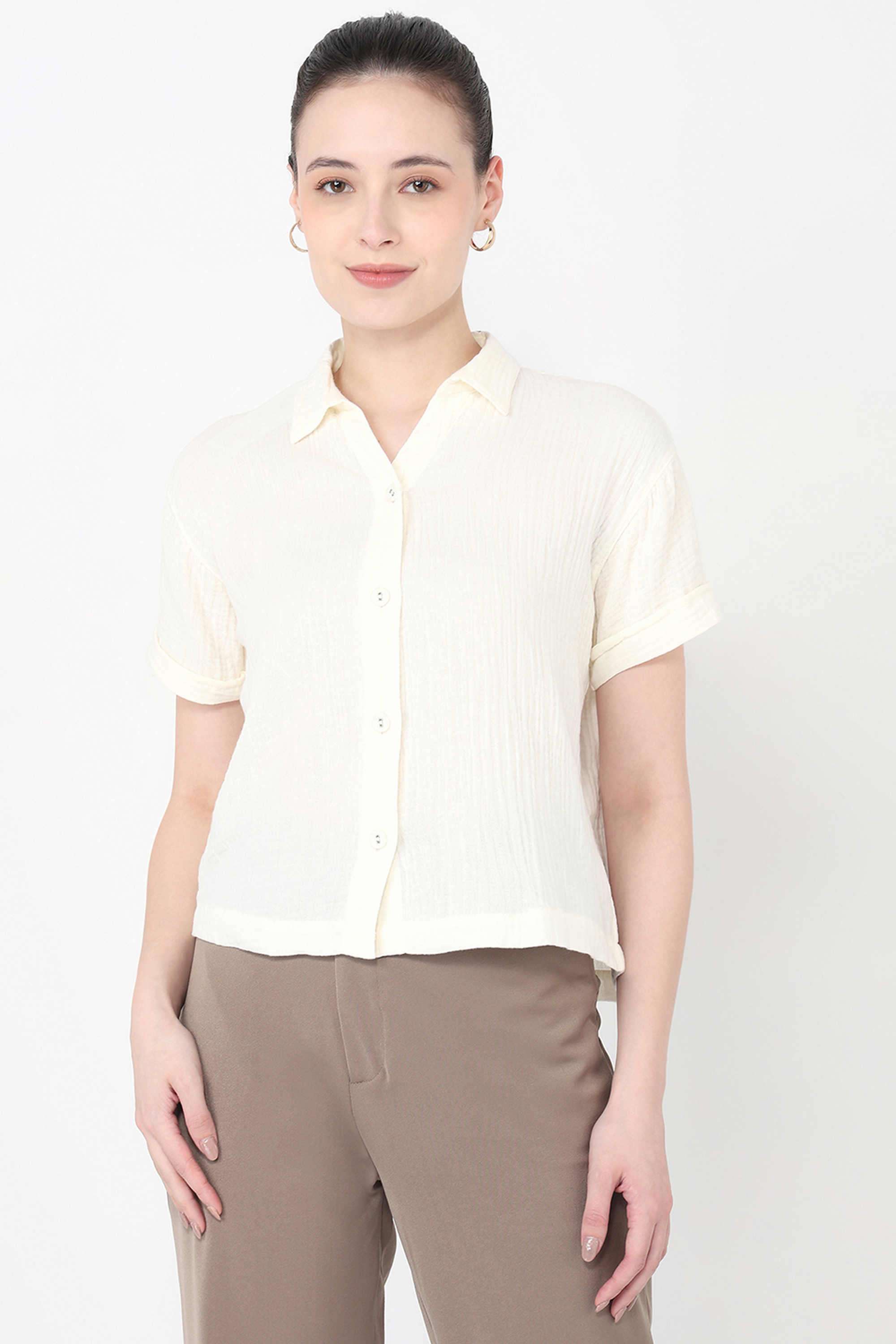 Solid-Cotton-Collared-Women-s-Shirt