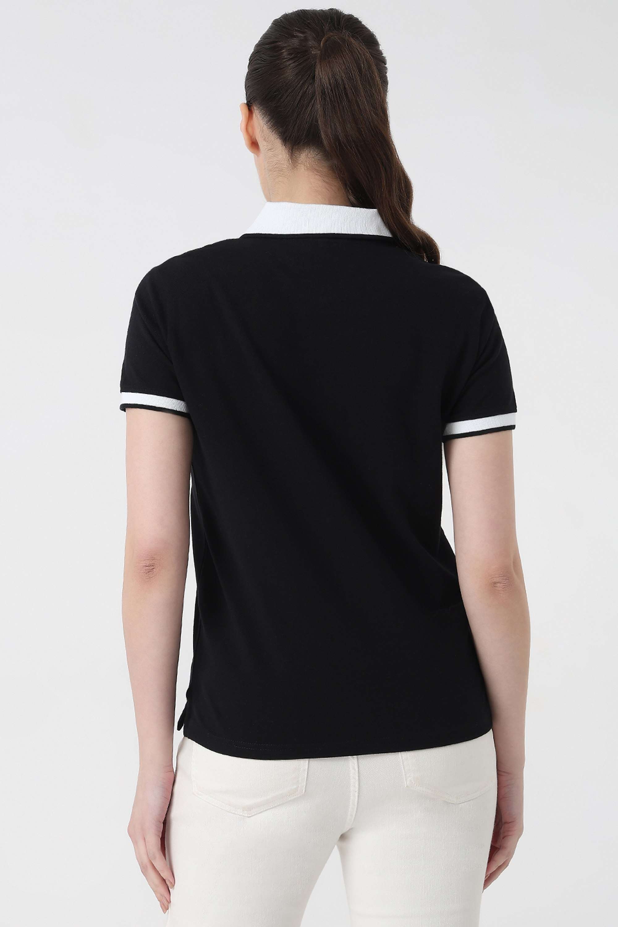 Solid-Blended-Fabric-Polo-Women-s-T-Shirt