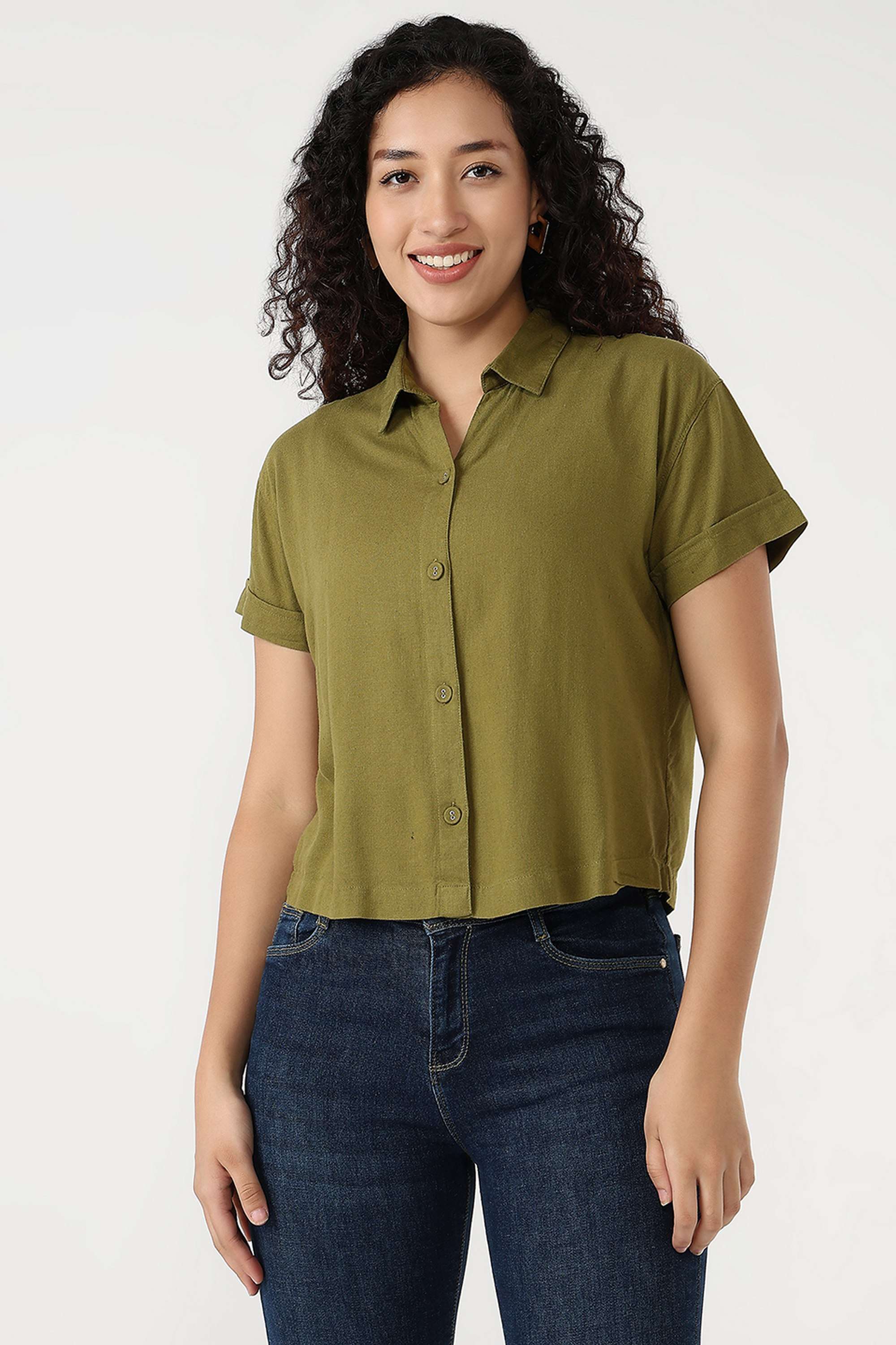 Solid-Collared-Viscose-Women-s-Casual-Wear-Shirt