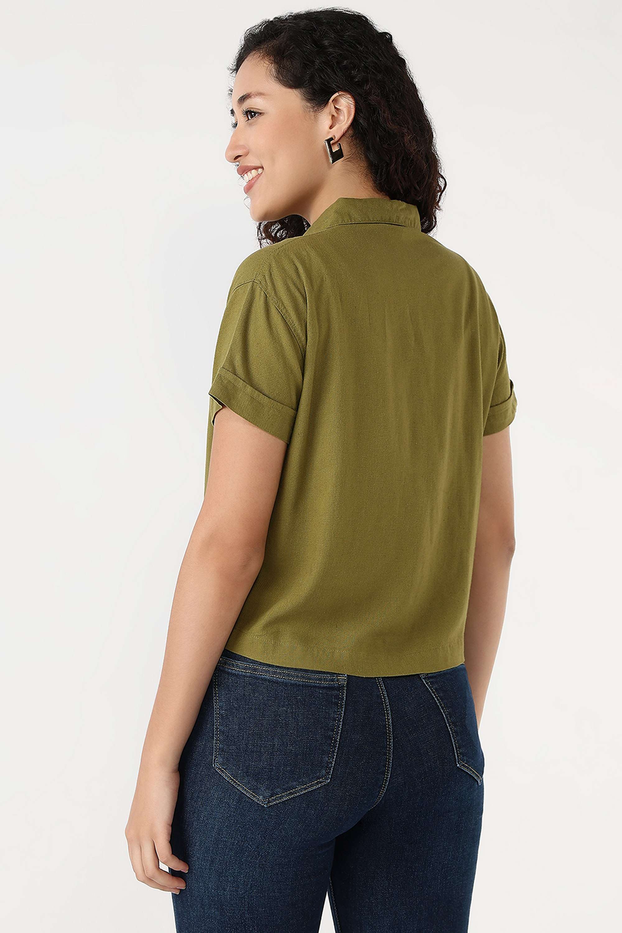 Solid-Collared-Viscose-Women-s-Casual-Wear-Shirt