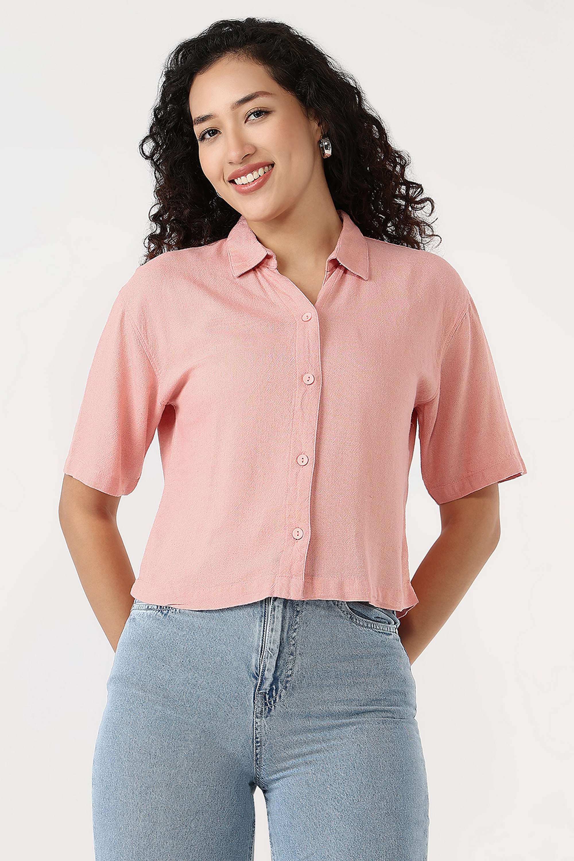 Solid-Collared-Viscose-Women-s-Casual-Wear-Shirt