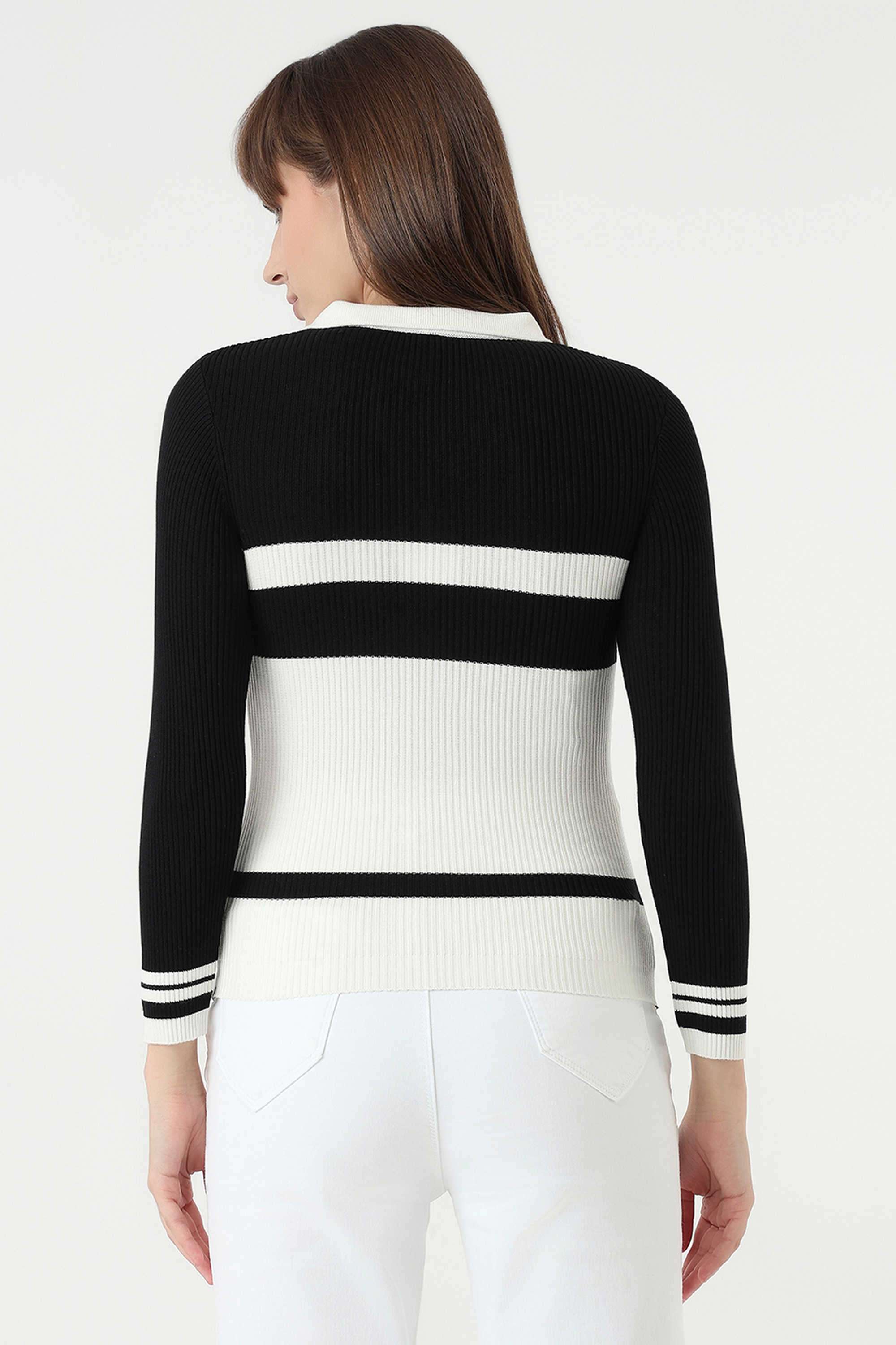 Knitted-Blended-Fabric-V-Neck-Women-Top