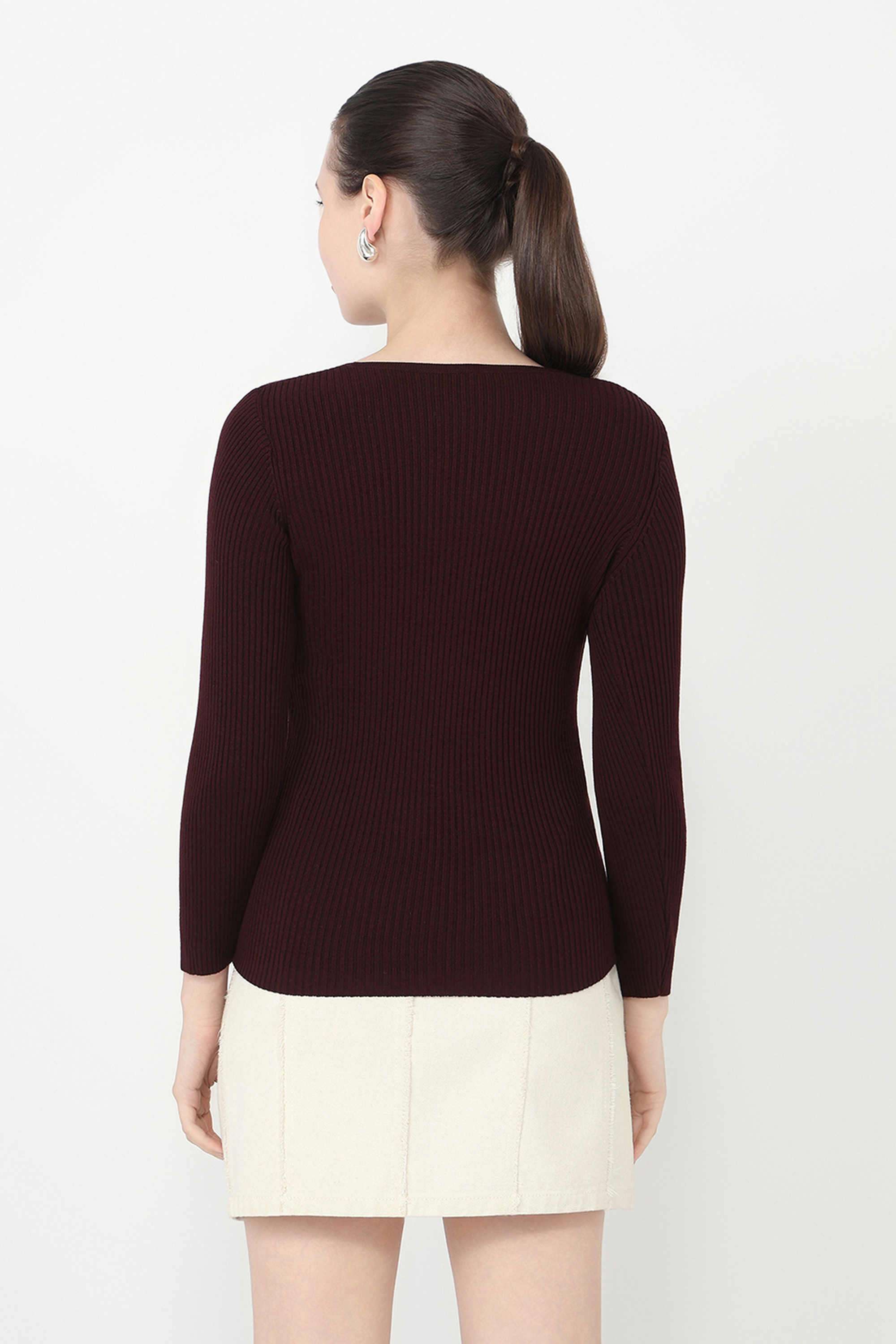 Solid-Blended-Fabric-V-Neck-Women-s-Top