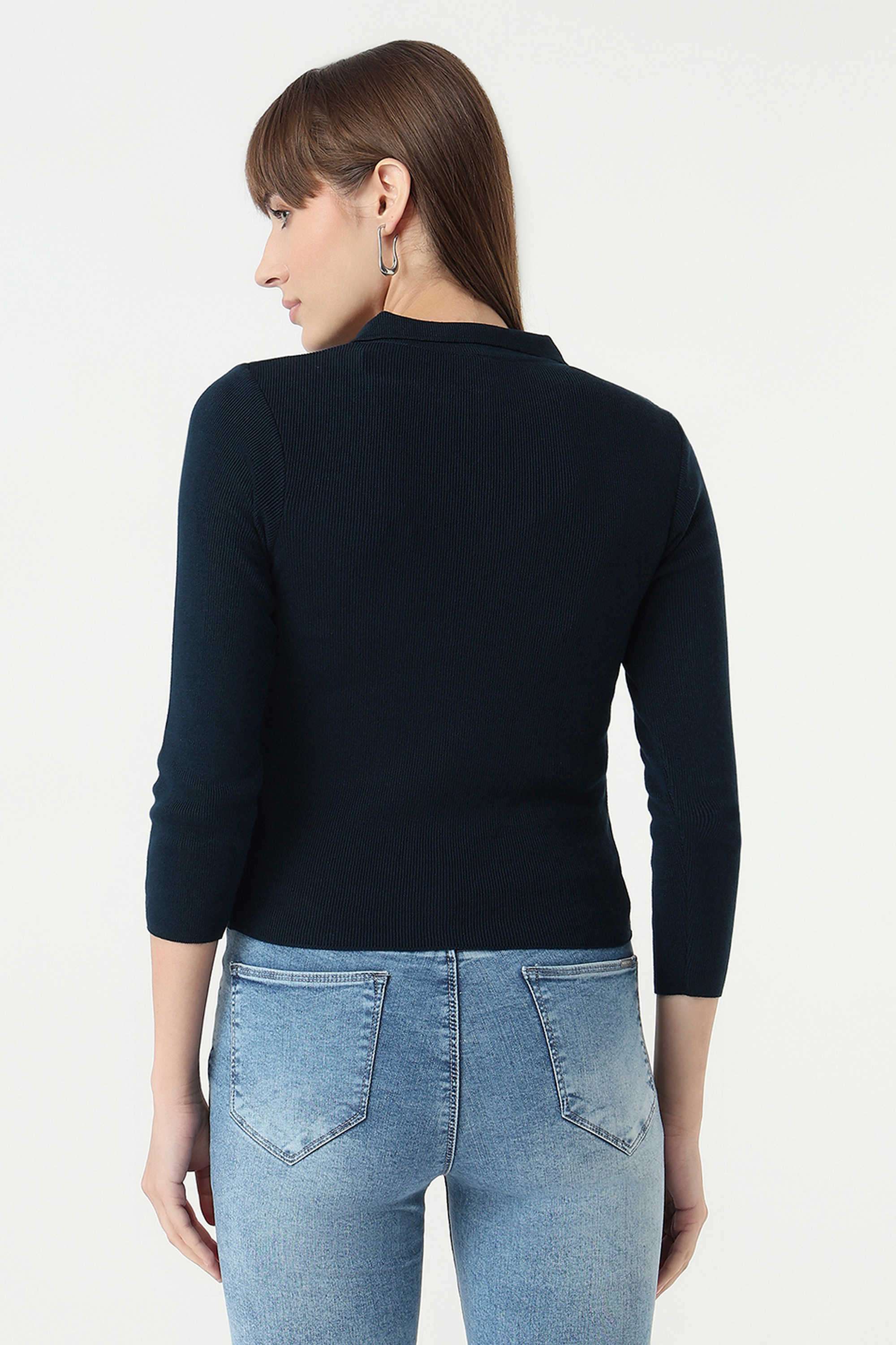 Knitted-Blended-Fabric-Polo-Women-s-Top